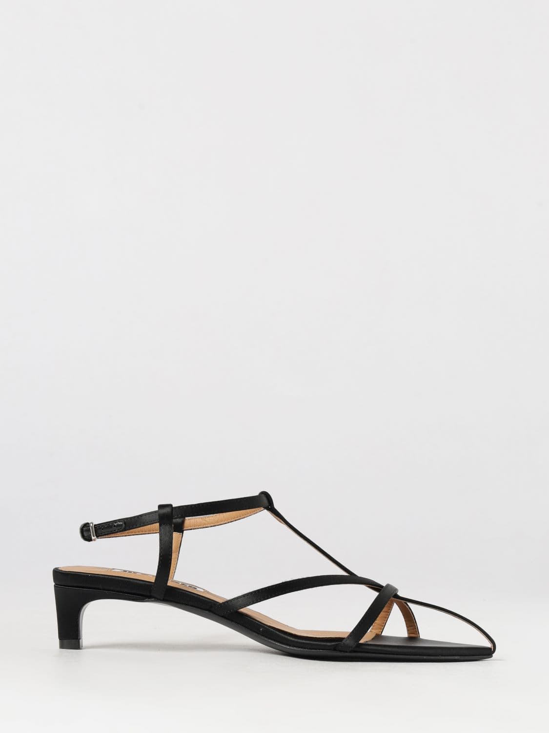 Jil Sander Cage Satin Low-Heeled Sandals with Ankle Strap