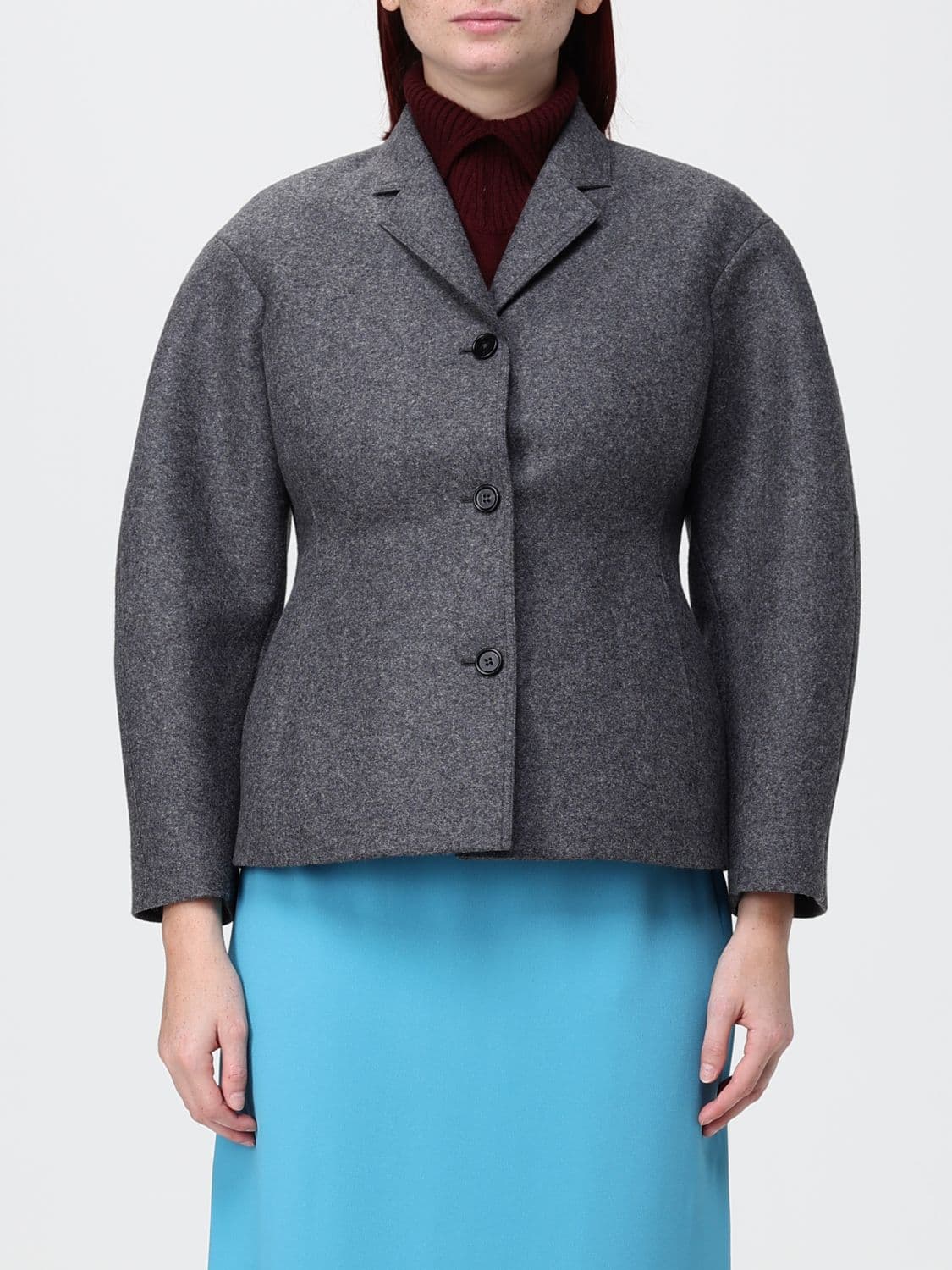 Jil Sander Single-Breasted Virgin Wool Blazer with Balloon Sleeves and a Slim Fit