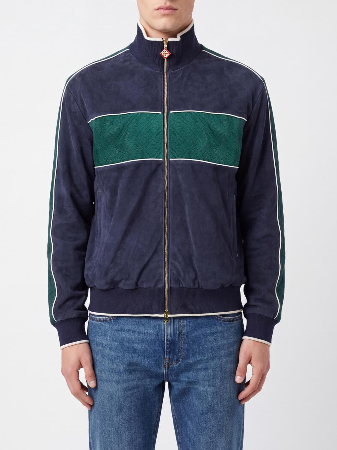 Casablanca Striped Suede Leather Jacket with Jacquard Monogram