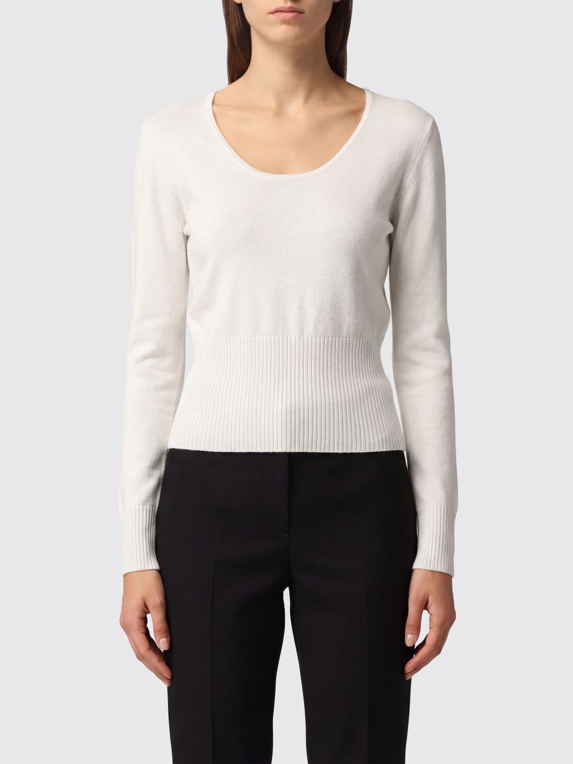 Max Mara Slim Fit Wool and Cashmere Crewneck Jumper with Ribbed Trims