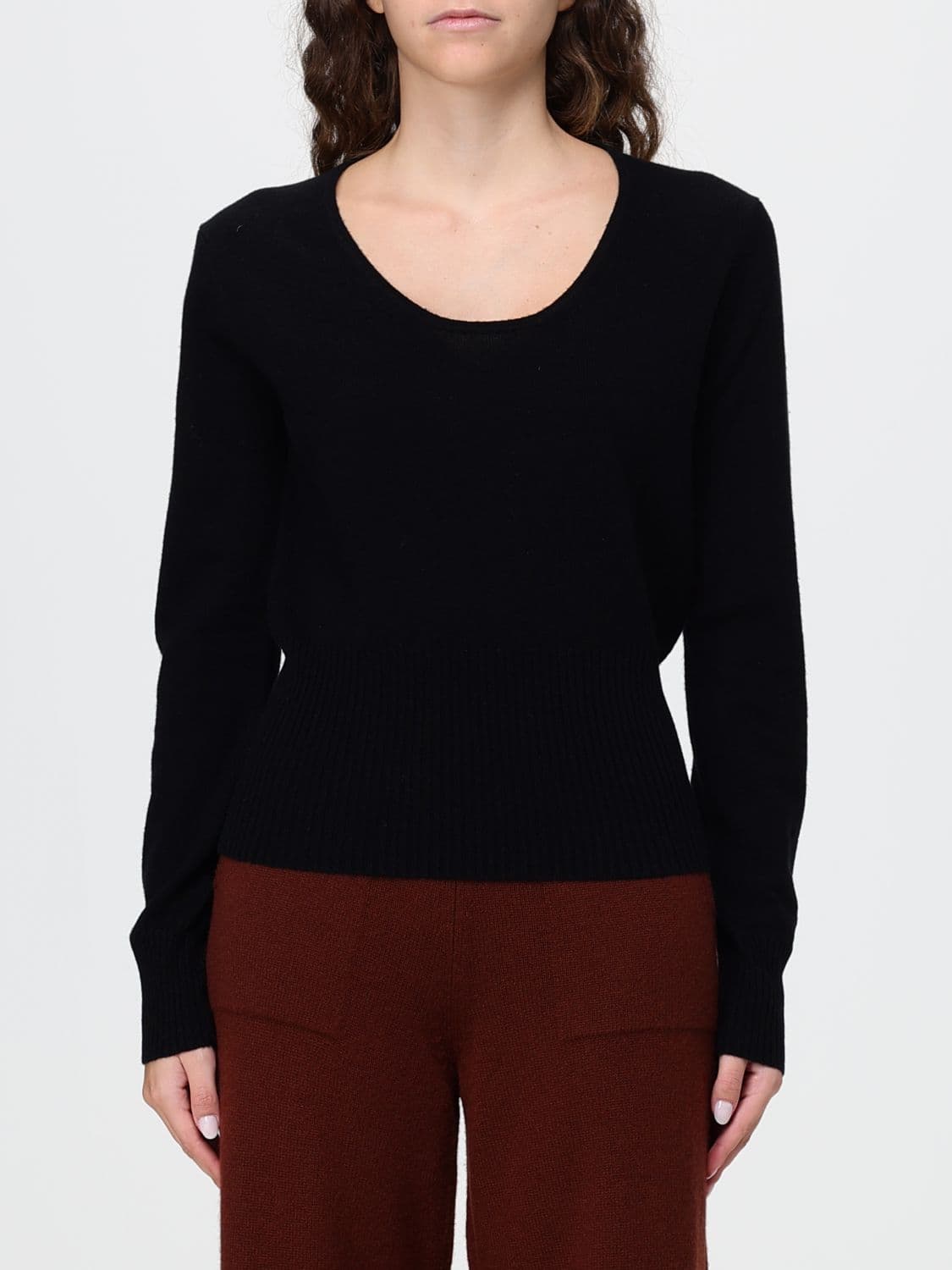 Max Mara Slim Fit Wool and Cashmere Crewneck Jumper with Ribbed Trims