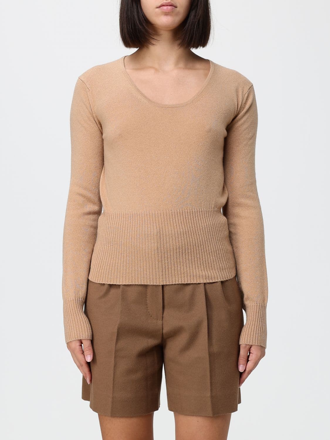 Max Mara Slim Fit Wool and Cashmere Crewneck Jumper with Ribbed Trims
