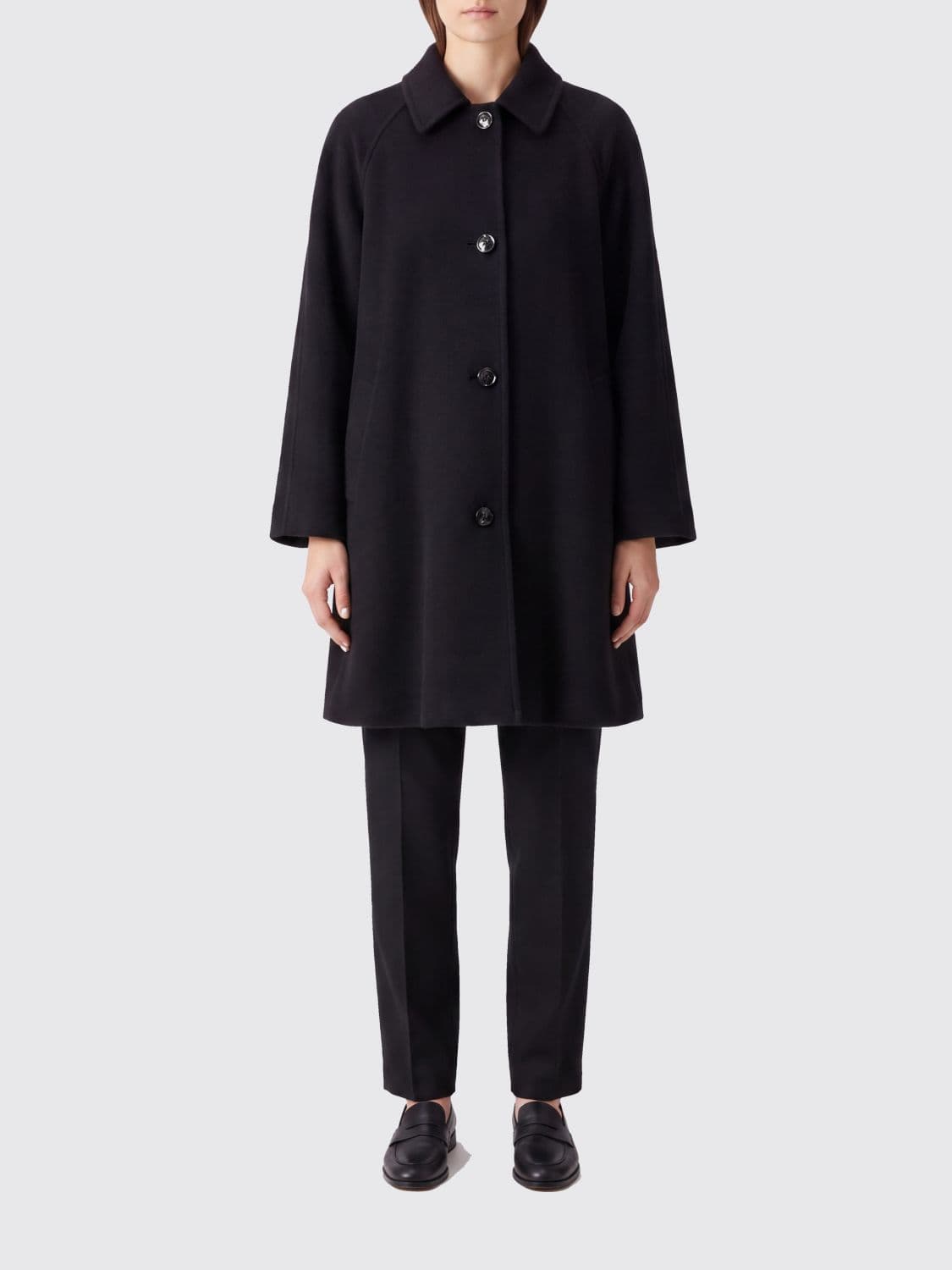 The Row Knee-Length Wool Blend Coat with Belt and Dropped Shoulders