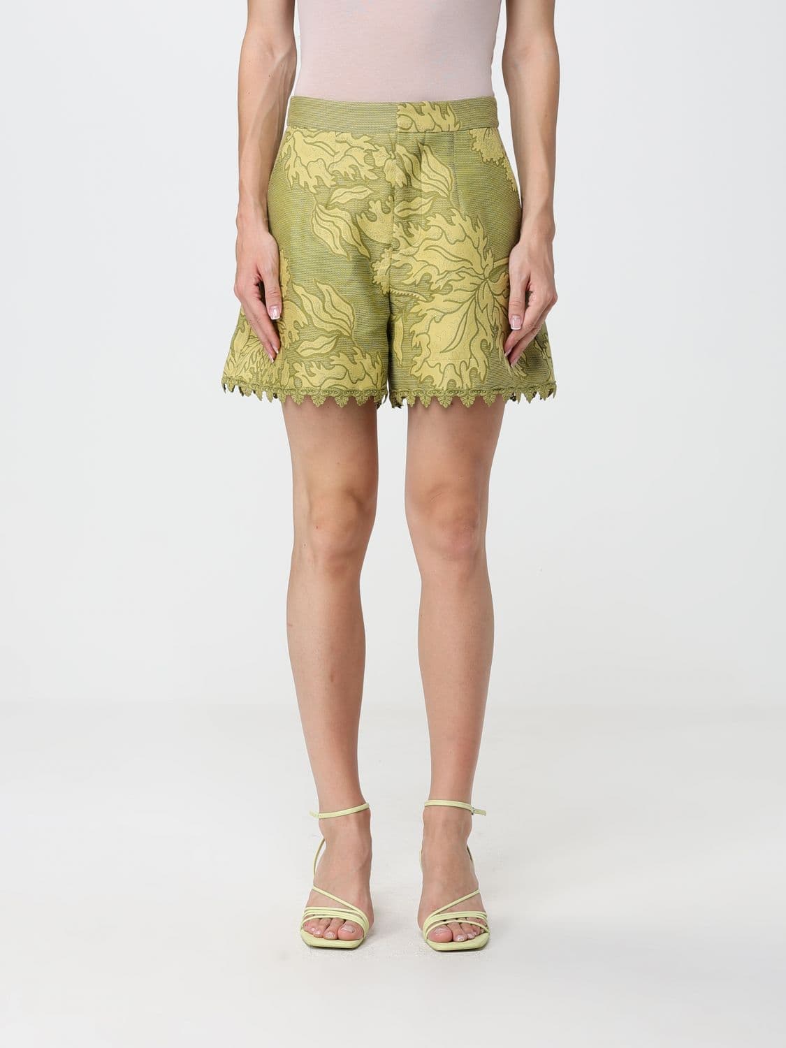 La Doublej Good Butt Floral Print Cotton and Silk Shorts with Lace Trim