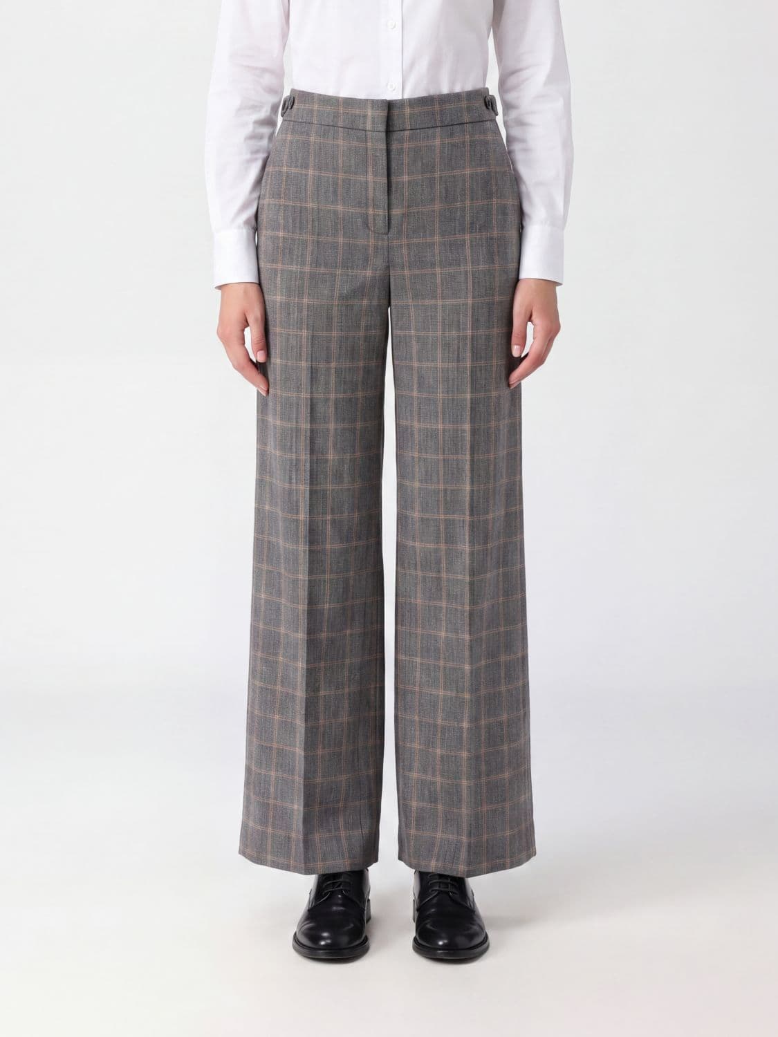 Stella Mccartney High-Waisted Check Wool Palazzo Trousers with Wide Leg