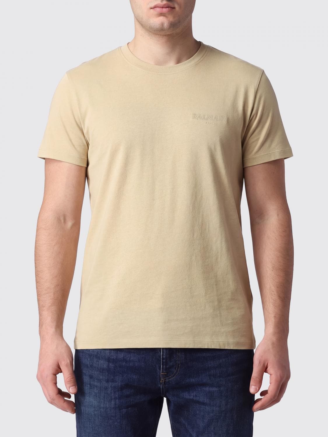 Balmain Cotton Crewneck T-shirt with Tone-on-Tone Embroidered Logo