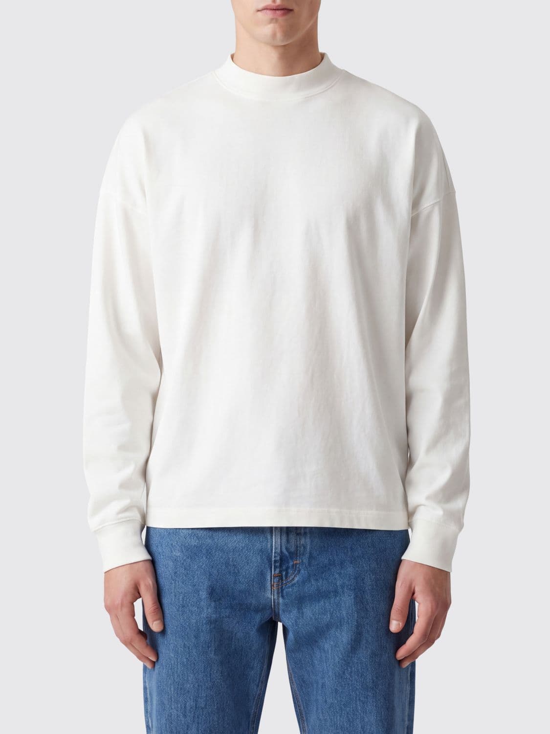 The Row Long-Sleeved Cotton T-Shirt with Mock Neck