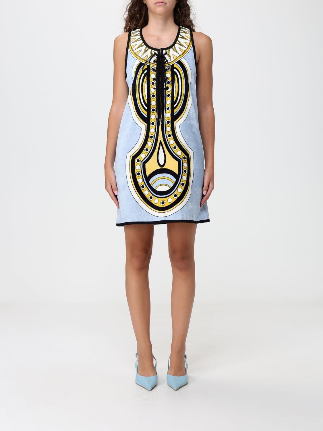 La Doublej Off-Shoulder Ethnic Print Cotton Mini Tunic