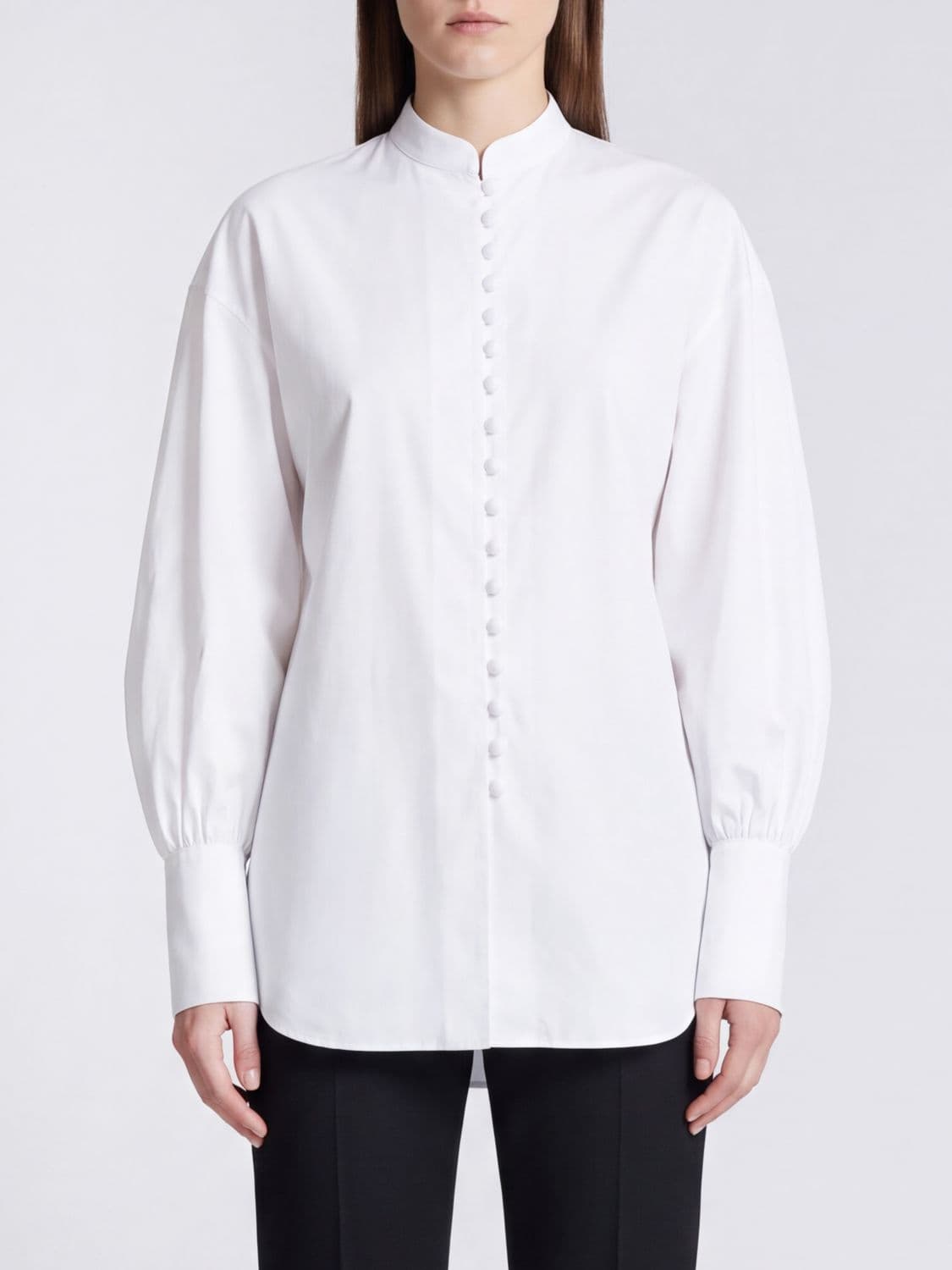 Balmain Cotton Poplin Shirt with Balloon Sleeves and a Mandarin Collar