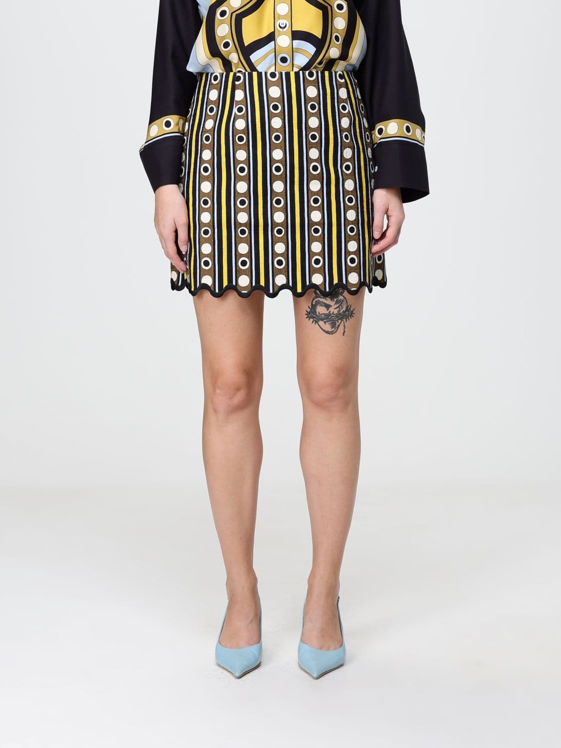 La Doublej Baia High-Waisted Geometric Print Stretch Cotton Mini Skirt