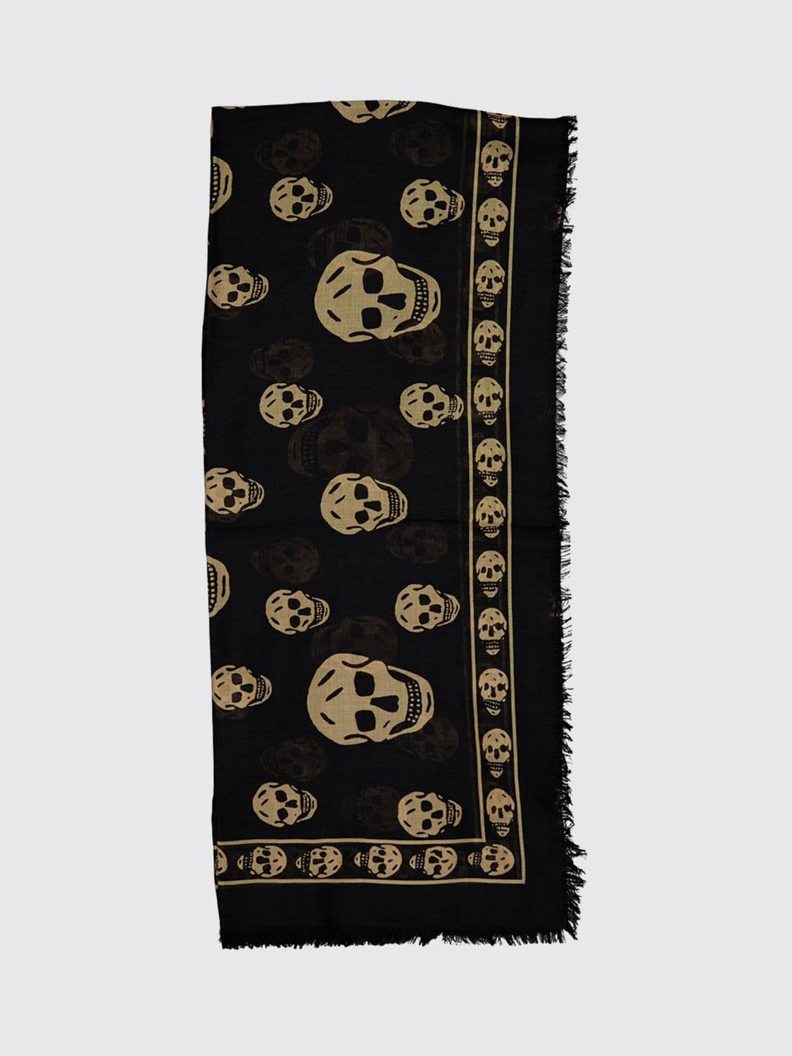 Mcqueen Skull Print Modal and Silk-Blend Scarf with Fringed Edges · OS