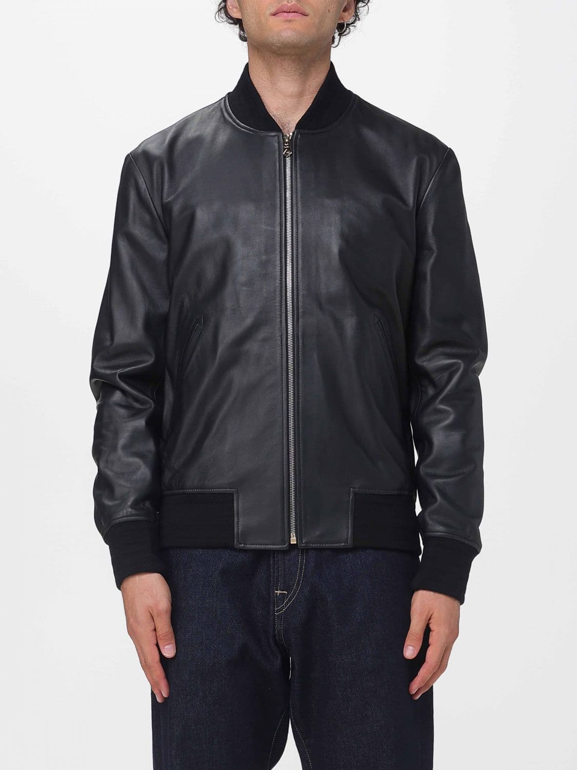 Paul Smith Smooth Lamb Leather Bomber Jacket with Zip Closure