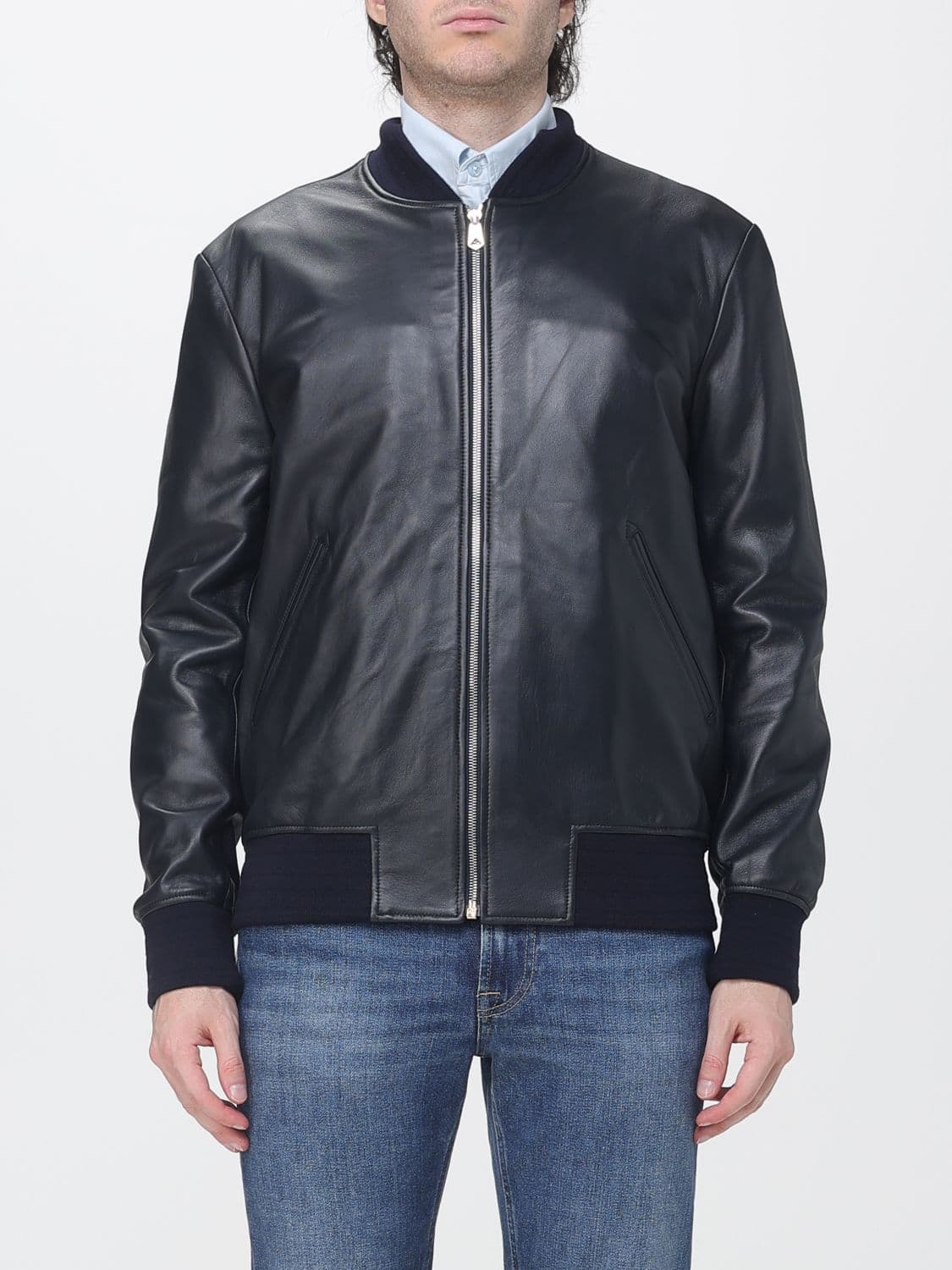 Paul Smith Smooth Lamb Leather Bomber Jacket with Zip Closure