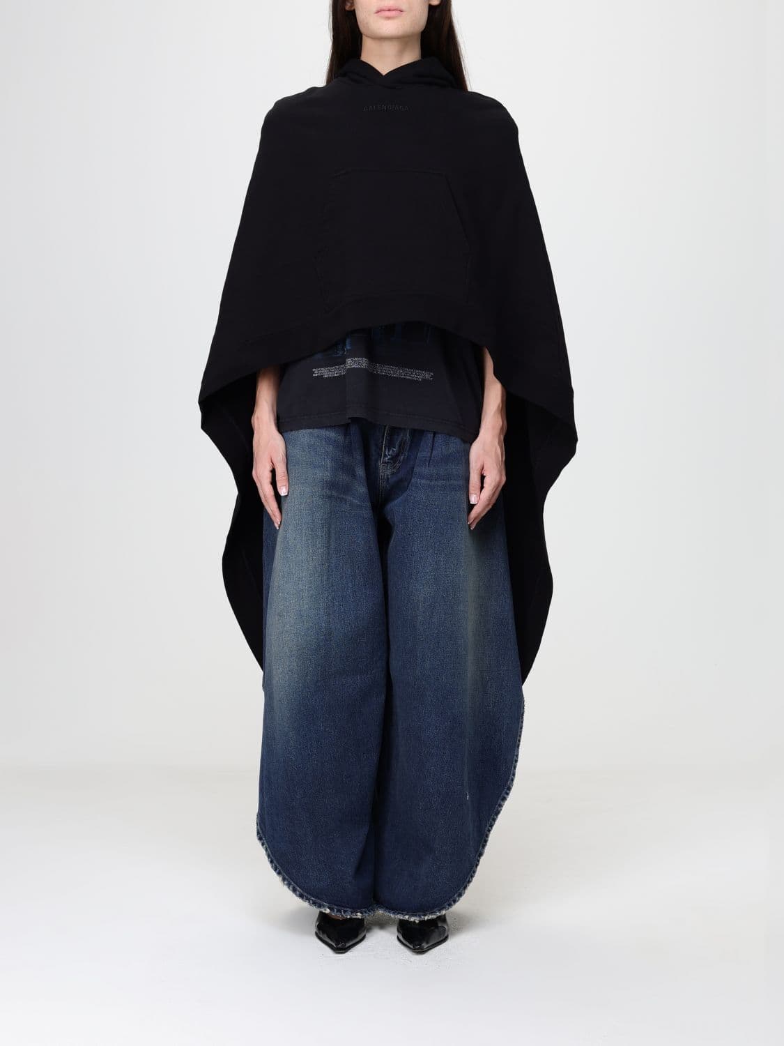 Balenciaga Oversized Long Cotton Cape with Hood and Asymmetrical Hem