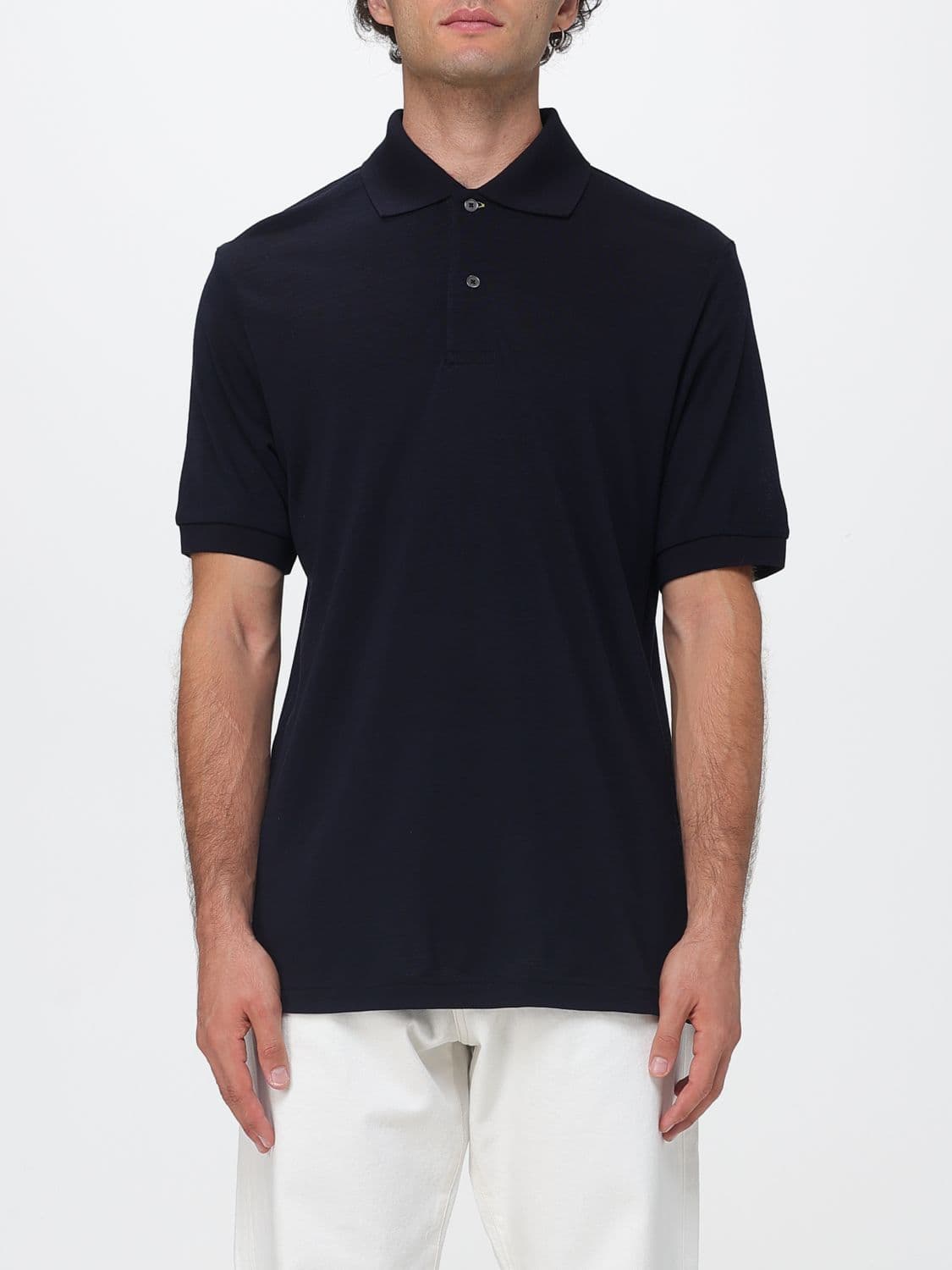 Paul Smith Short-Sleeve Knitted Wool Polo Shirt with Ribbed Collar