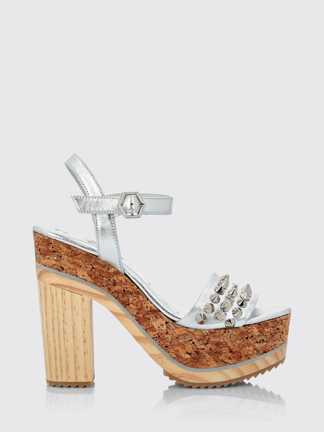 Philipp Plein Studded Laminated Leather High-Heel Platform Sandals