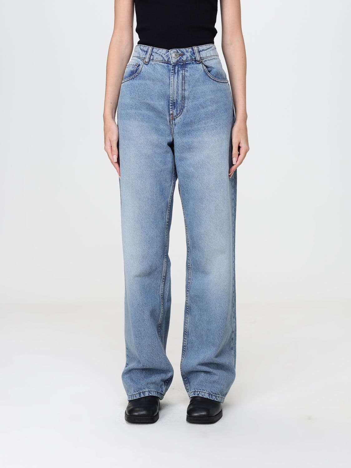 Ami Paris High-Waisted Wide Leg Cotton Denim Jeans