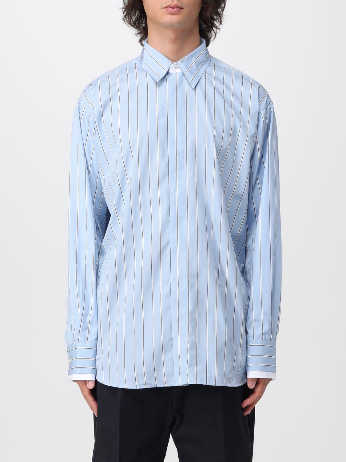 Ami Paris Relaxed Fit Striped Cotton Shirt with French Collar · XS