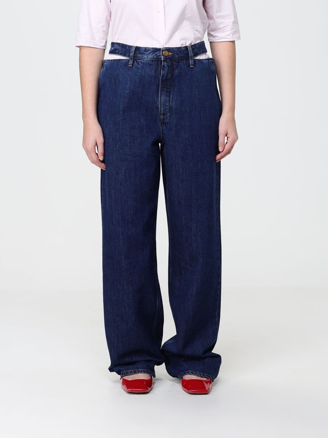 Jil Sander Mid-Rise Wide-Leg Jeans in Cotton Denim with Cut-Out Details
