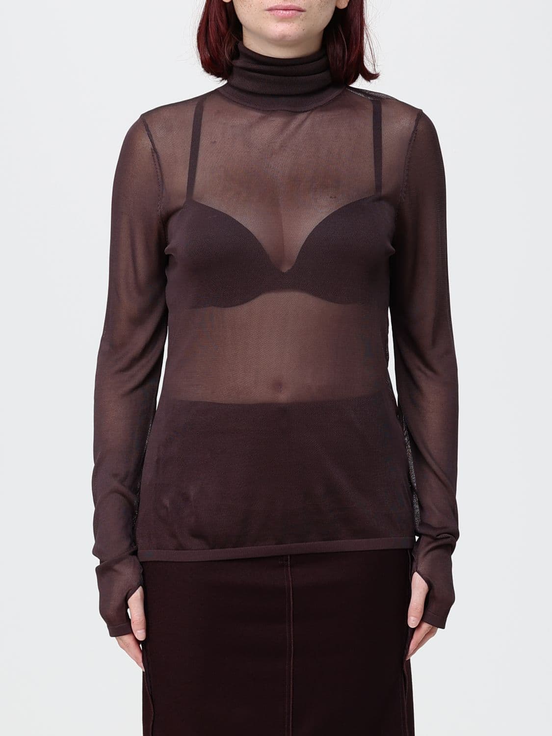 Zimmermann Long-Sleeved Sheer Rayon Turtleneck Top with a Slim Fit