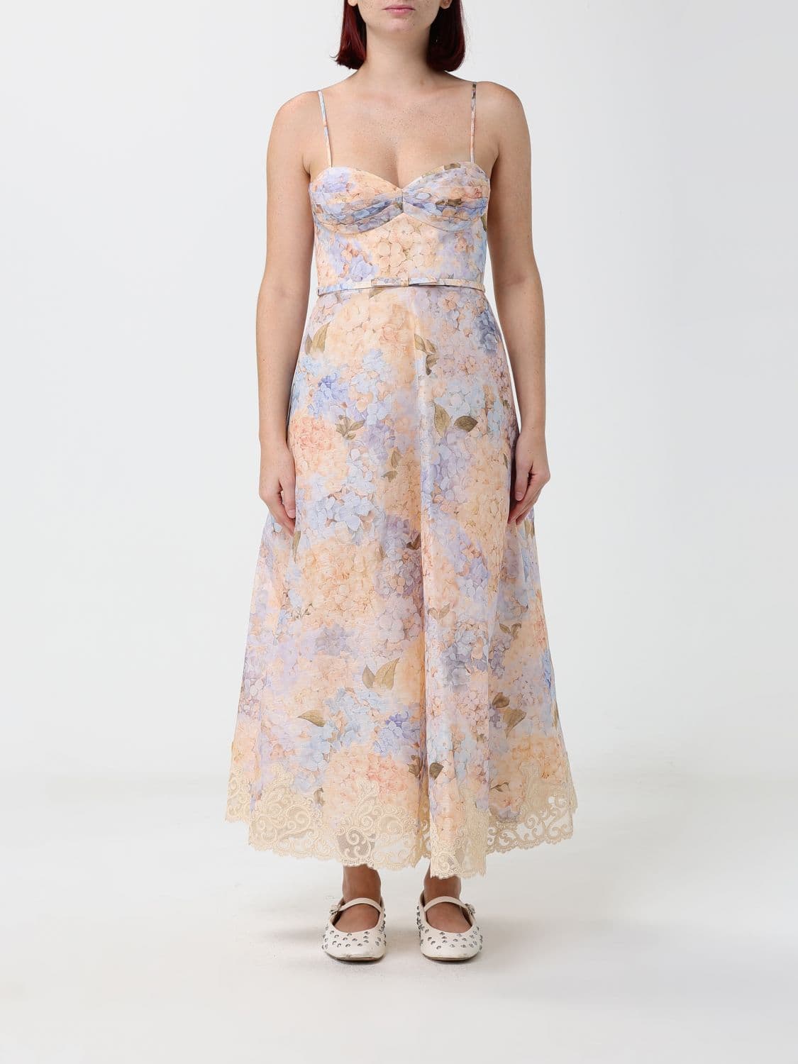Zimmermann Valiant Floral Print Linen and Silk Off-The-Shoulder Midi Dress