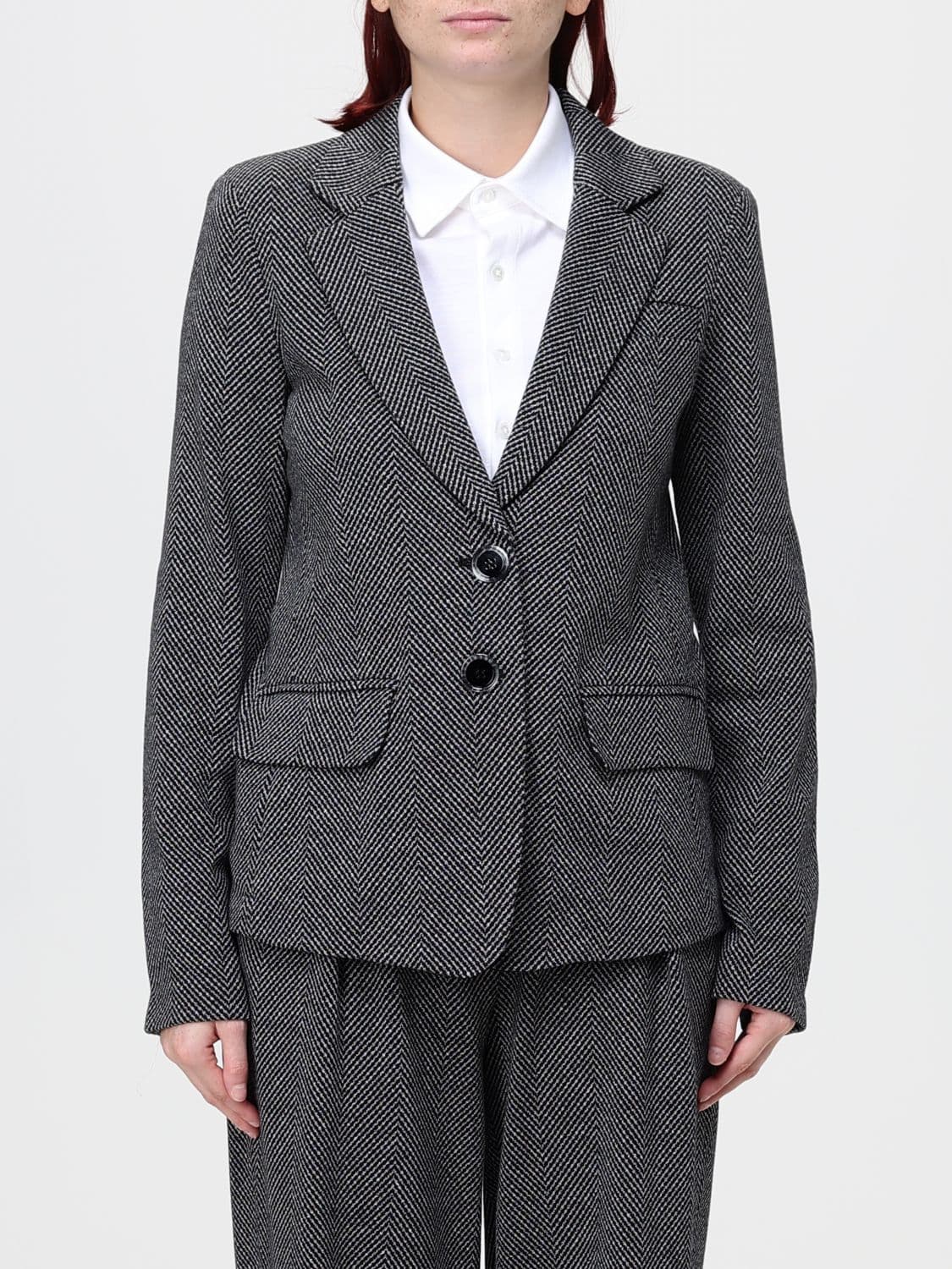 Emporio Armani Single-Breasted Short Chevron Cotton-Blend Blazer