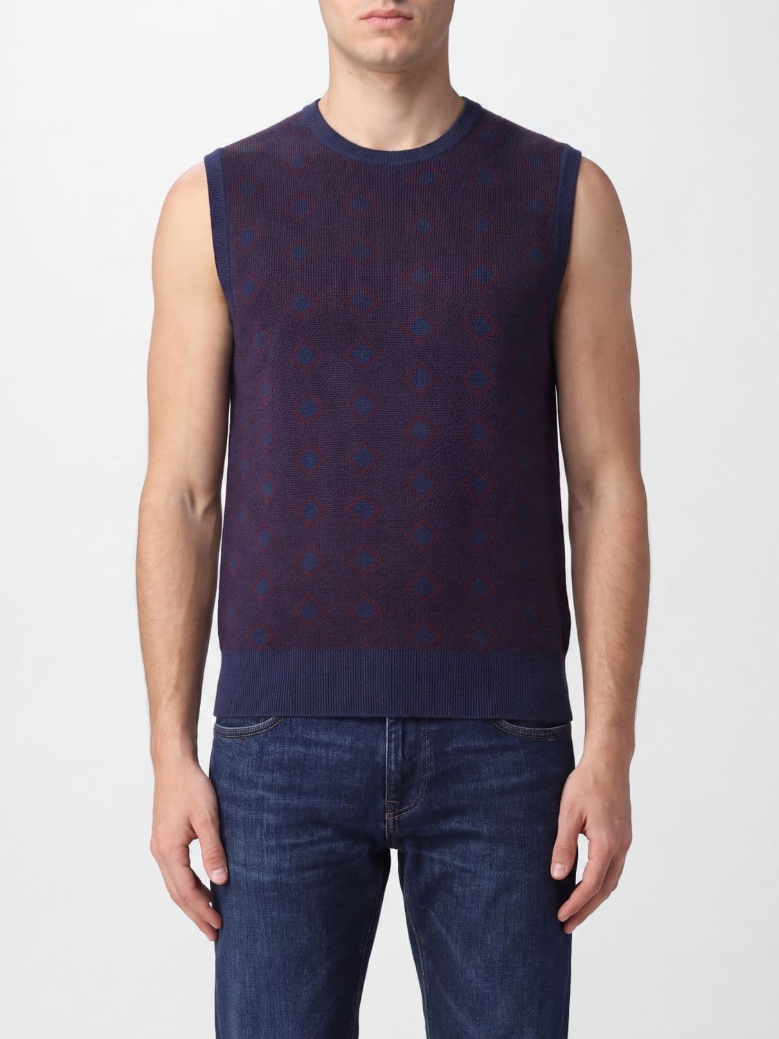 Emporio Armani Argyle Virgin Wool and Cashmere Crewneck Knitted Slipover