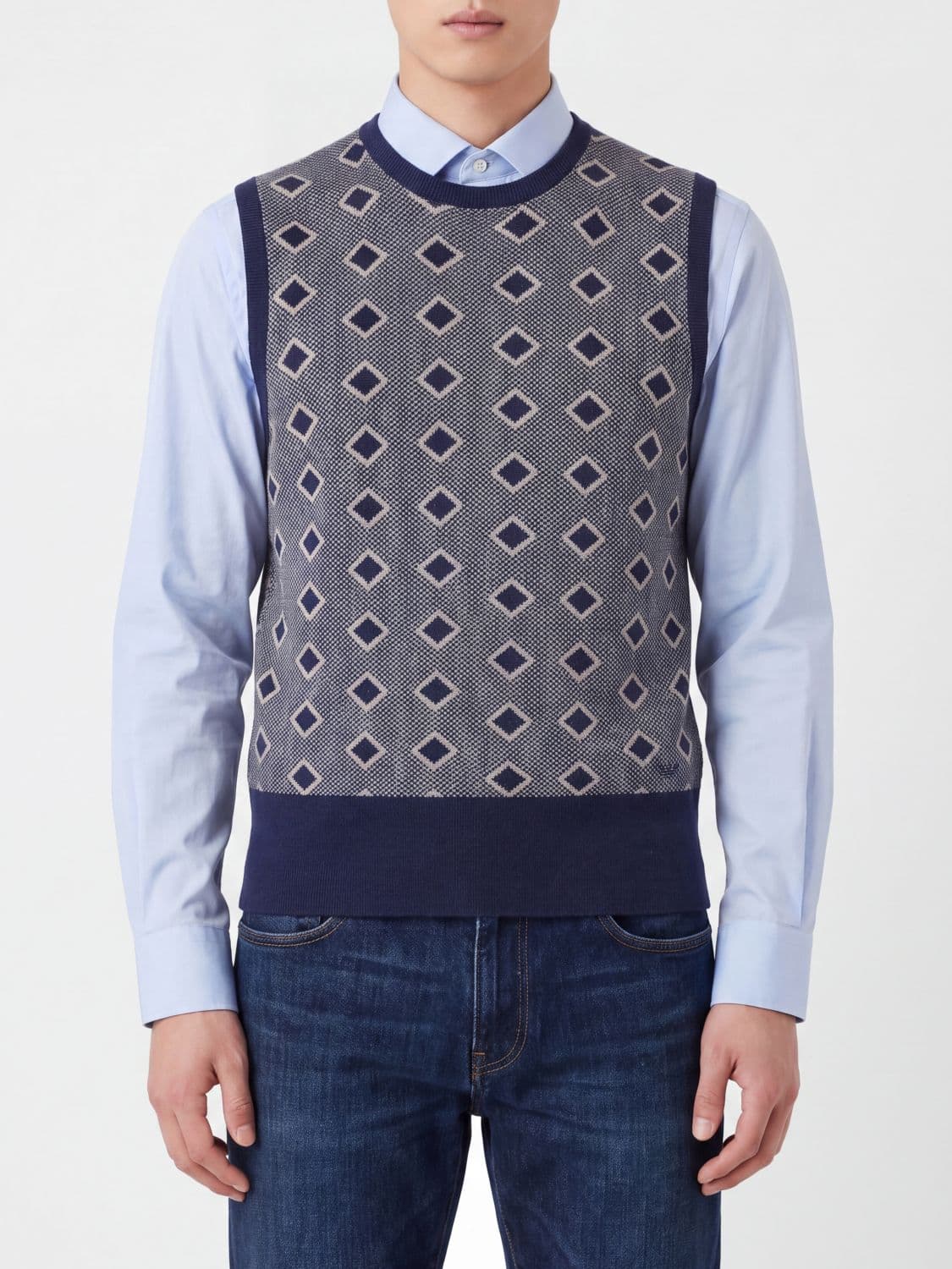 Emporio Armani Argyle Virgin Wool and Cashmere Crewneck Knitted Slipover
