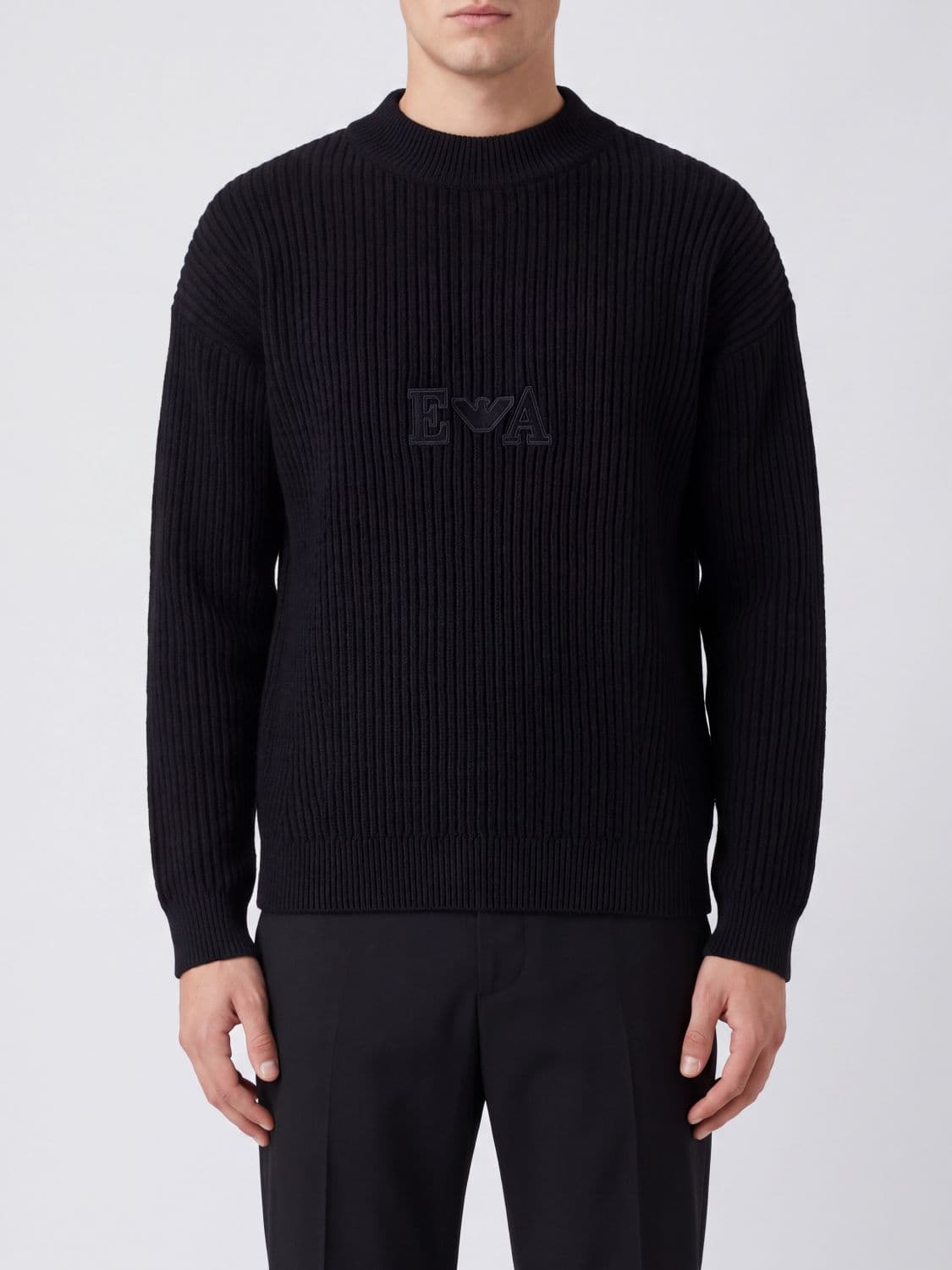 Emporio Armani Cotton Blend Crewneck Jumper with Tone-on-Tone Logo
