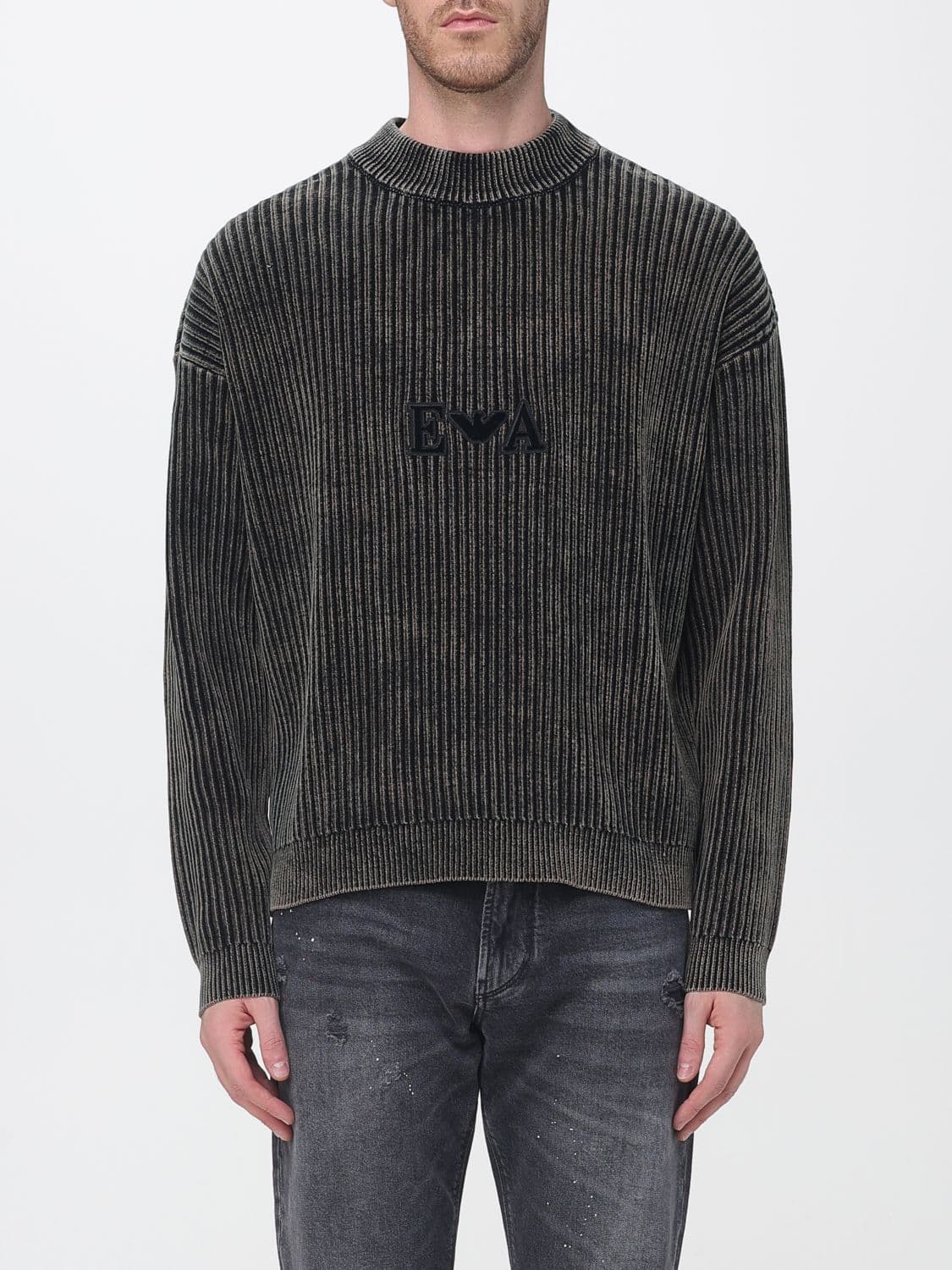 Emporio Armani Cotton Blend Crewneck Jumper with Tone-on-Tone Logo