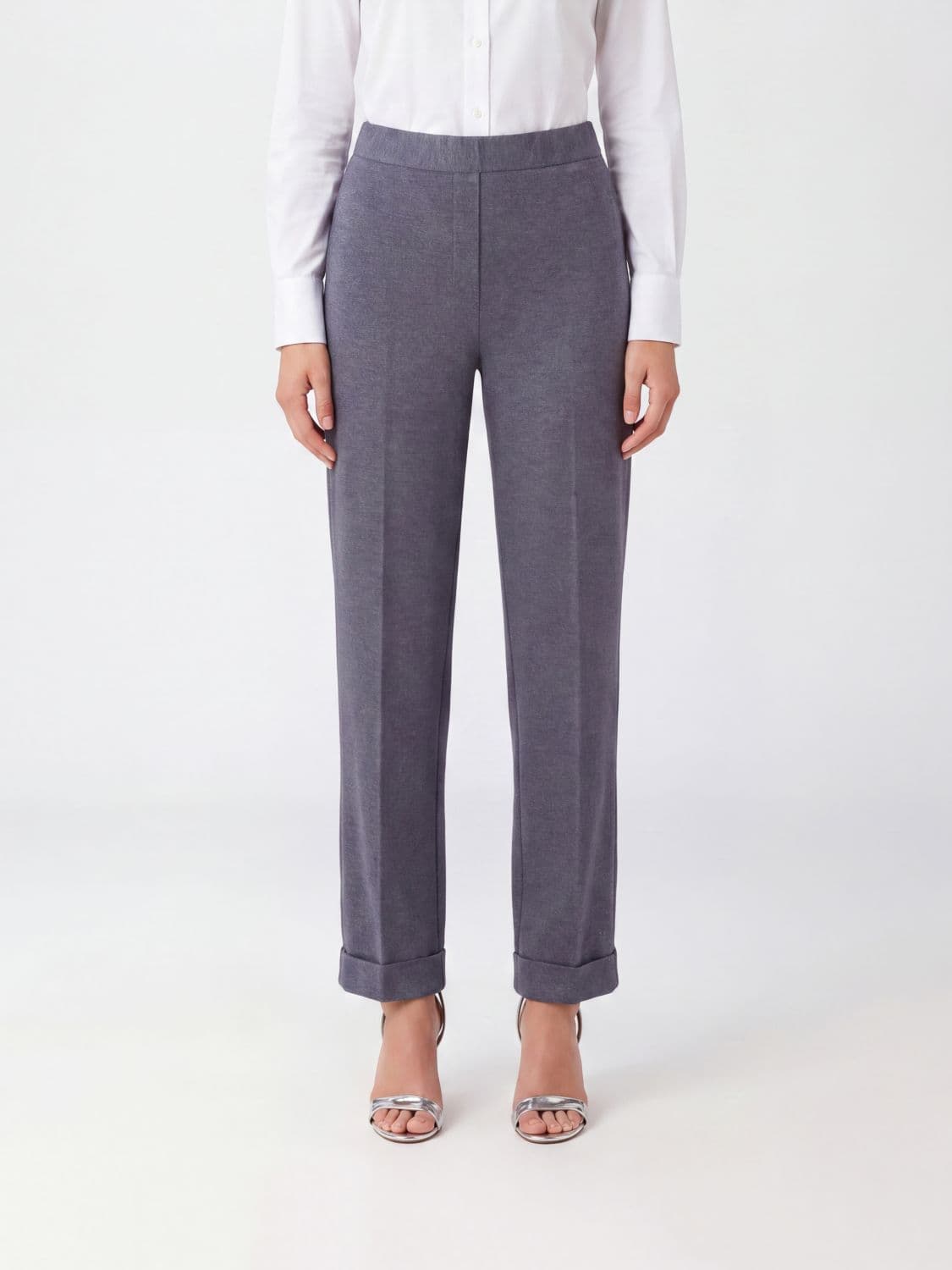 Semicouture Cropped Slim Fit Trousers in Viscose Blend with Mid-Rise Waist