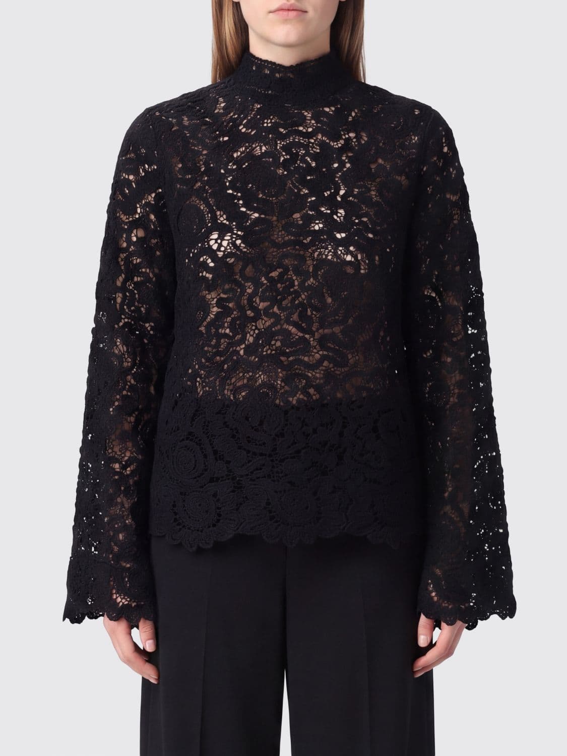 Semicouture Long-Sleeved Lace Turtleneck Evening Top