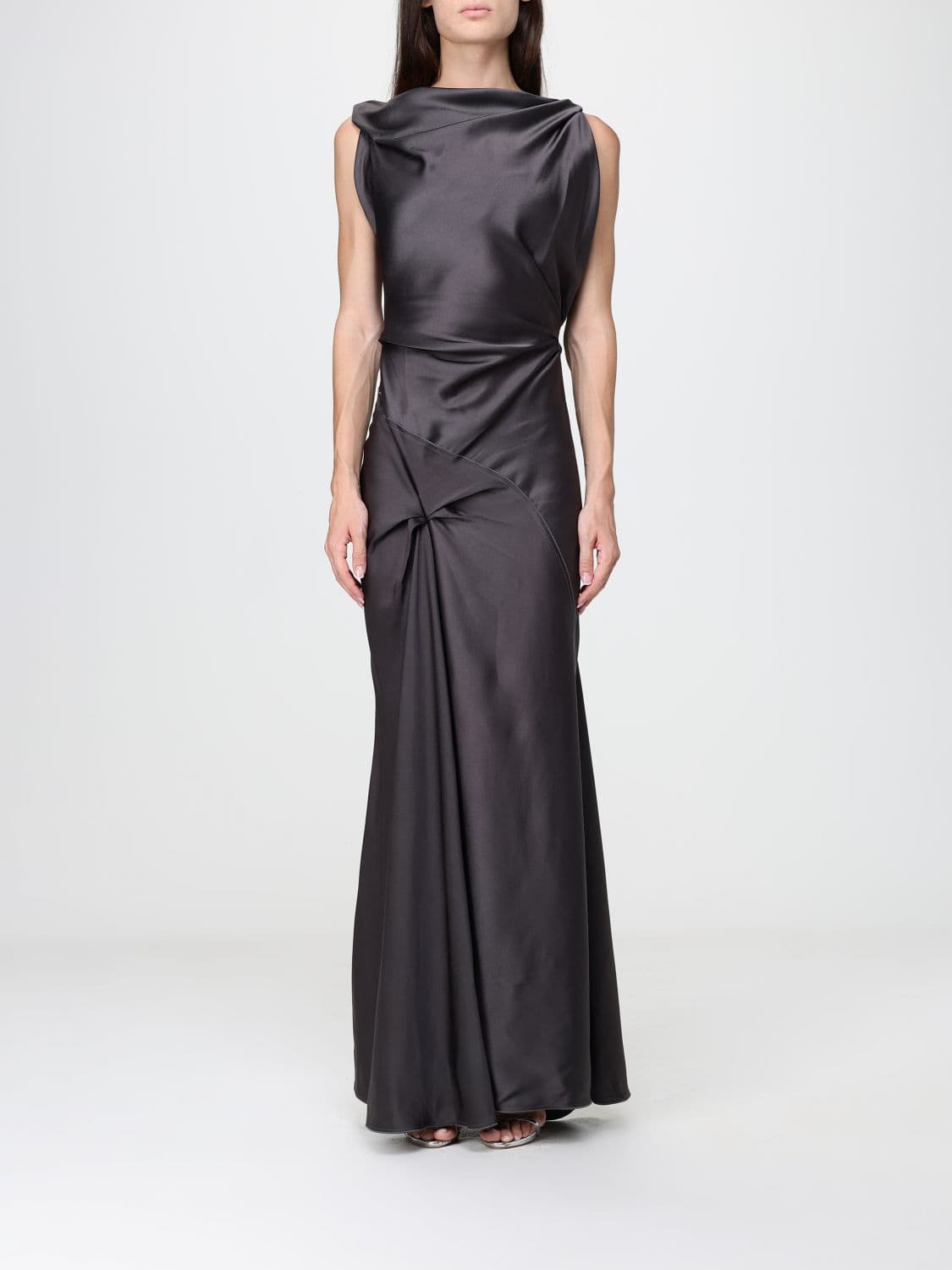Victoria Victoria Beckham Posy Long Crêpe Evening Dress with Thin Straps