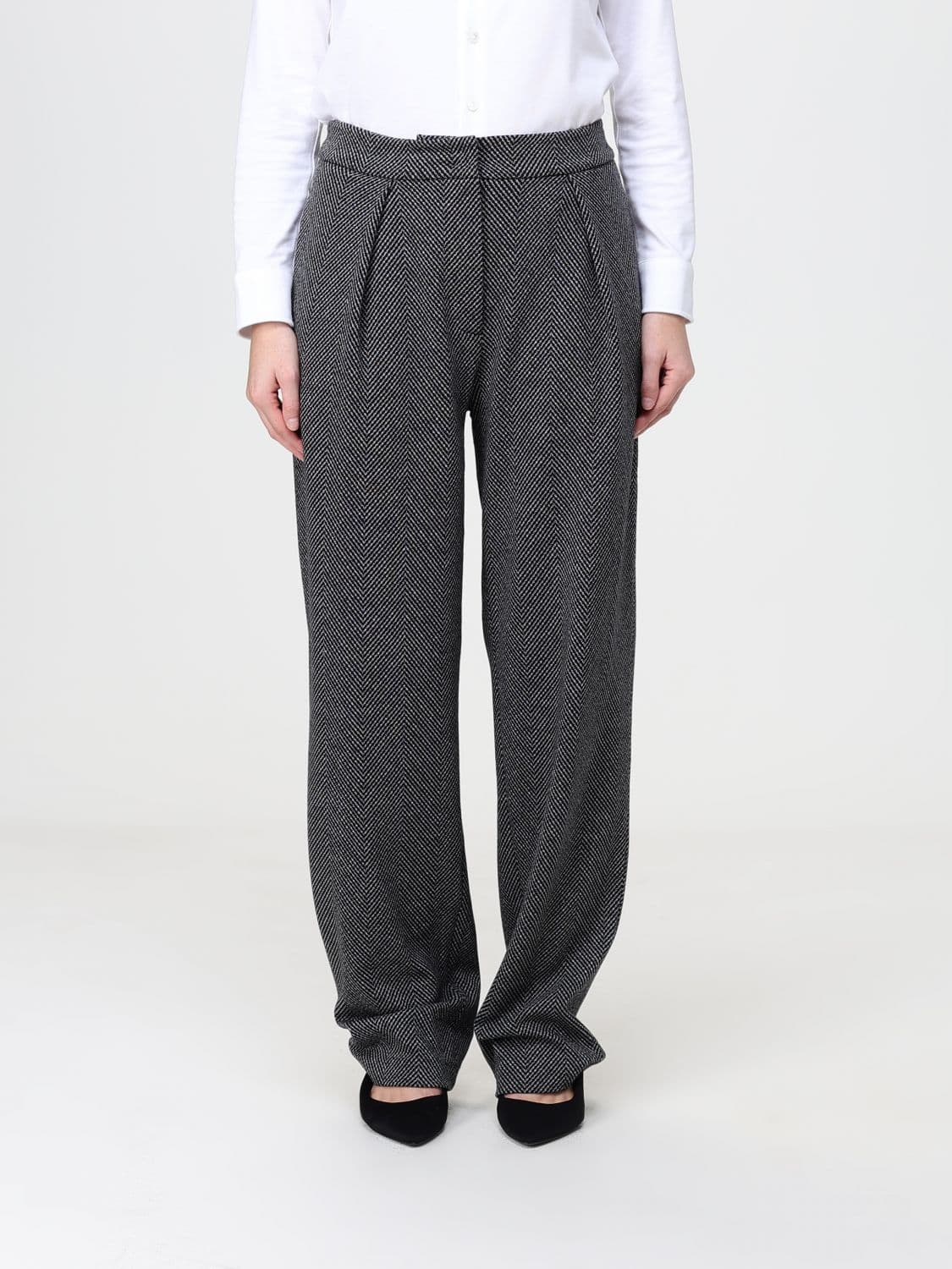 Emporio Armani Chevron Cotton-Blend Wide-Leg Trousers