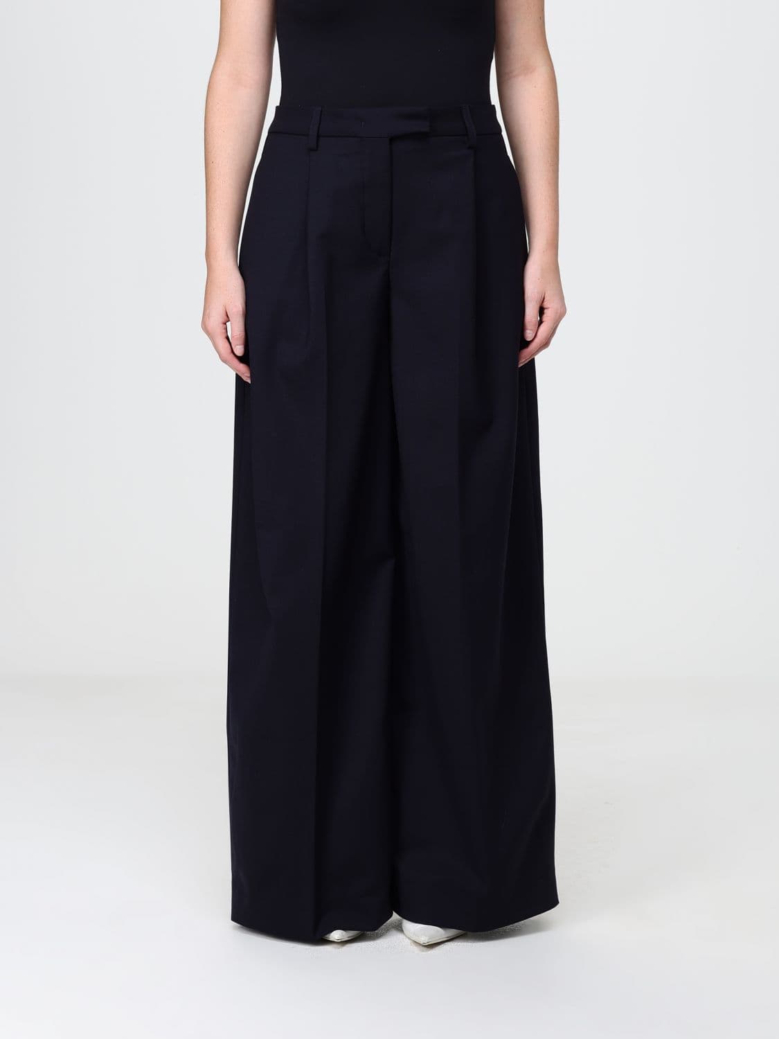 Thelatest Tailored Virgin Wool Blend Palazzo Trousers with Elastic Waist