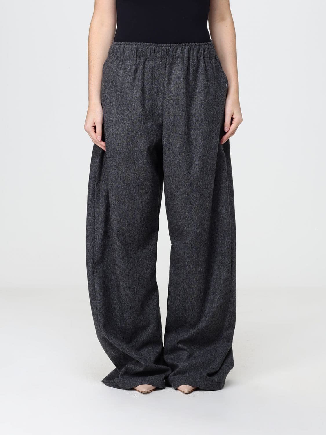 Thelatest Wool Blend Palazzo Trousers with Elastic Waist and Patch Pockets