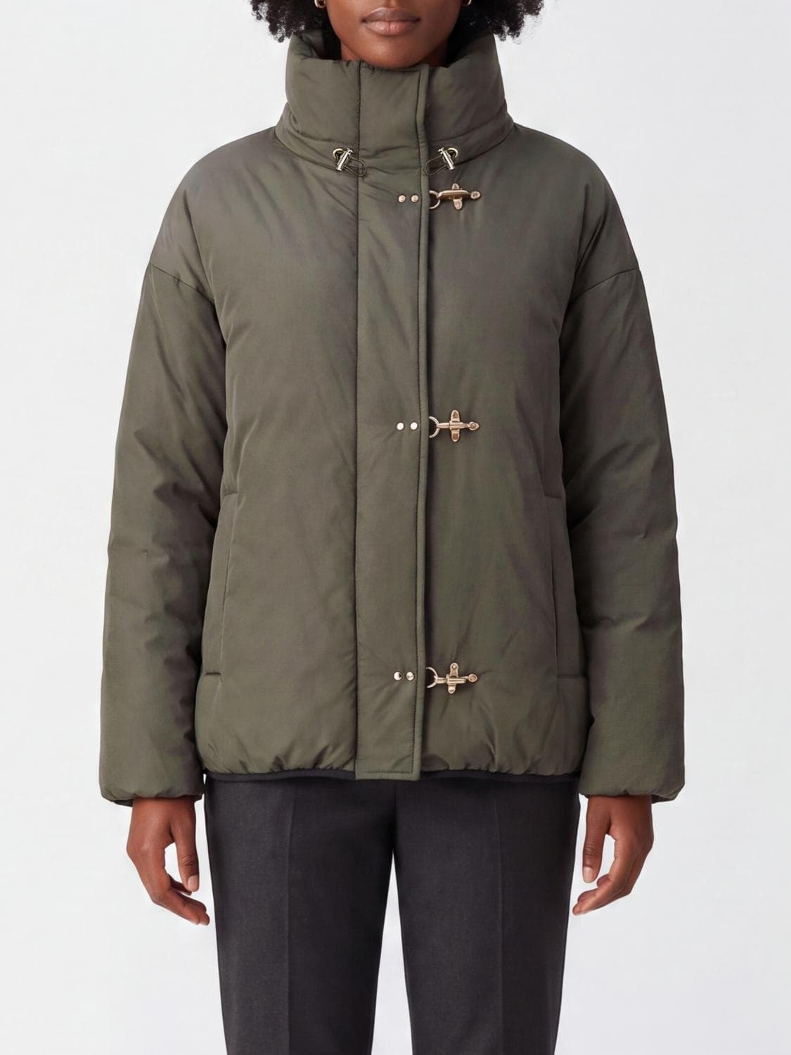 Fay Quilted Water-Repellent Microfiber High-Neck Short Bomber Jacket