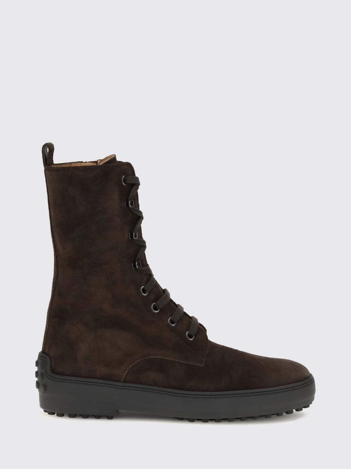 Tod's Calf-High Suede Combat Boots with T Timeless Logo and Gommino Sole