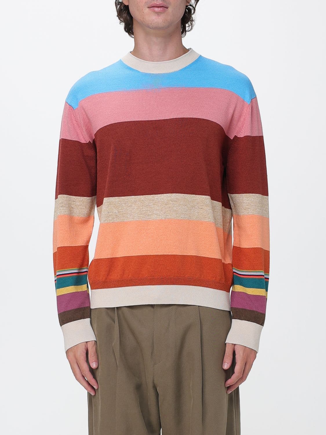 Paul Smith Multicolour Striped Cotton and Linen Blend Crewneck Jumper