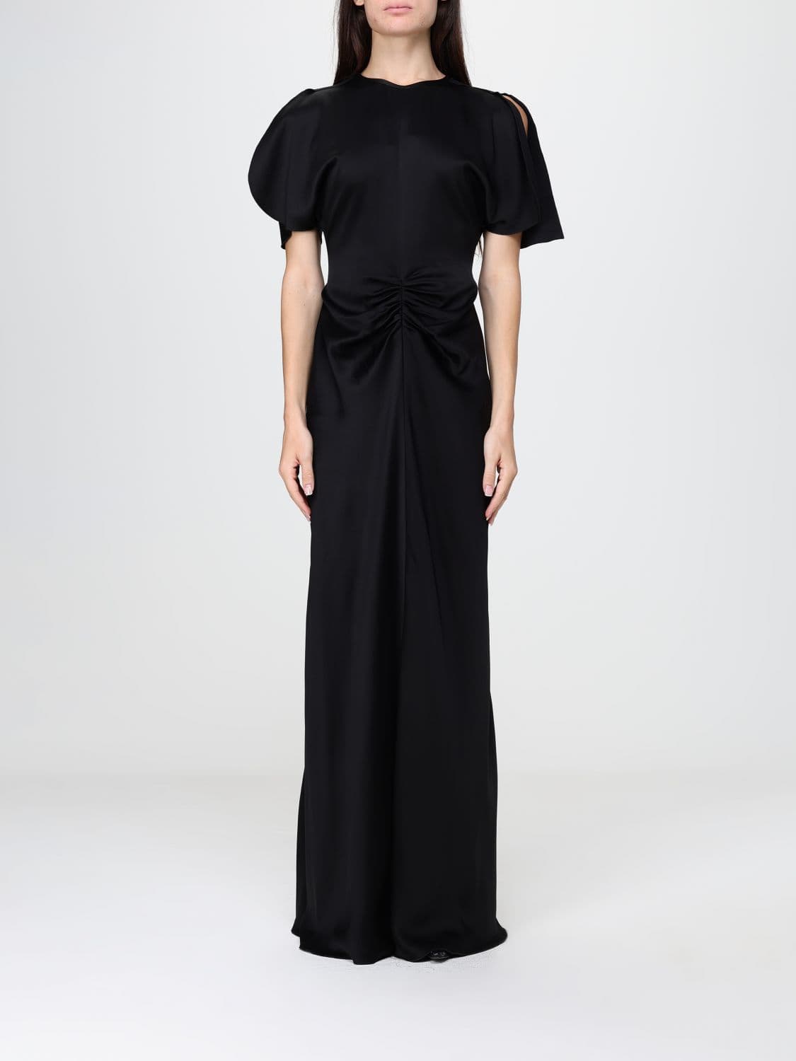 Victoria Victoria Beckham Isabella Long Crêpe Evening Dress with Short Sleeves