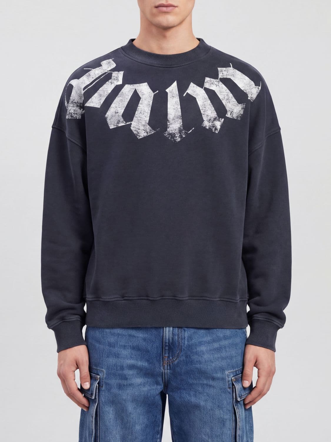 Palm Angels Crewneck Cotton Sweatshirt with Contrast Logo and Dropped Shoulders