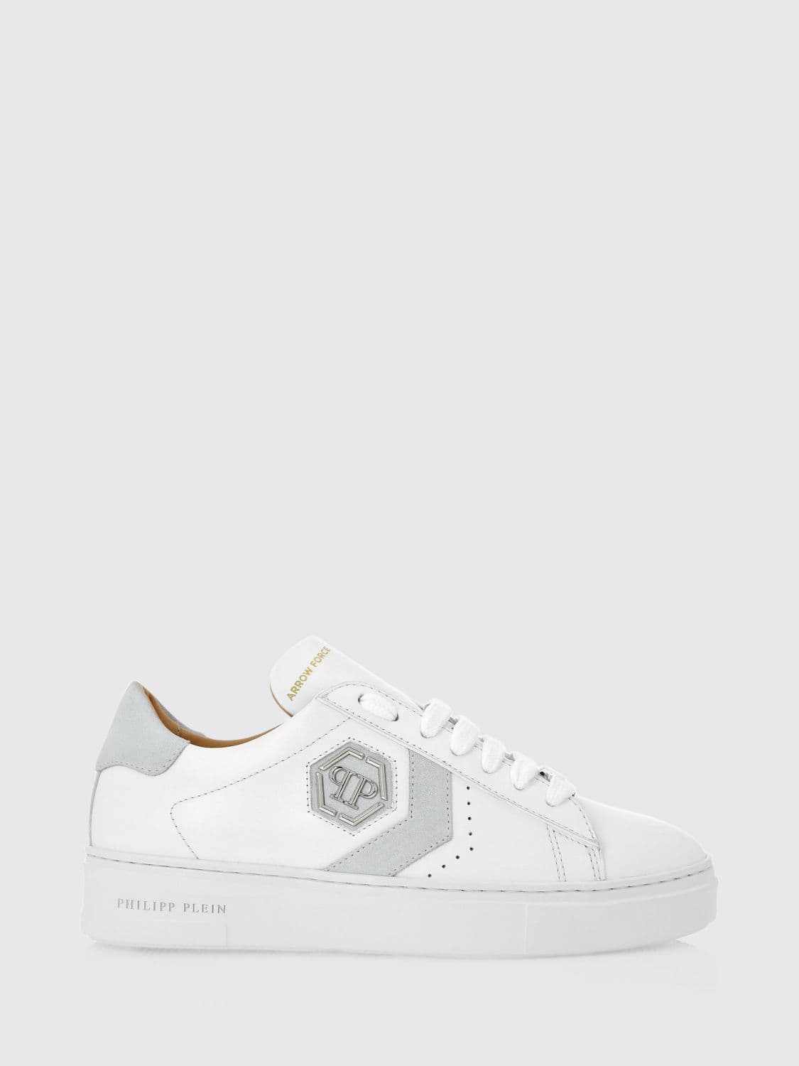 Philipp Plein Leather Low-Top Trainers with Monogram Pattern and Hexagon Logo · 37