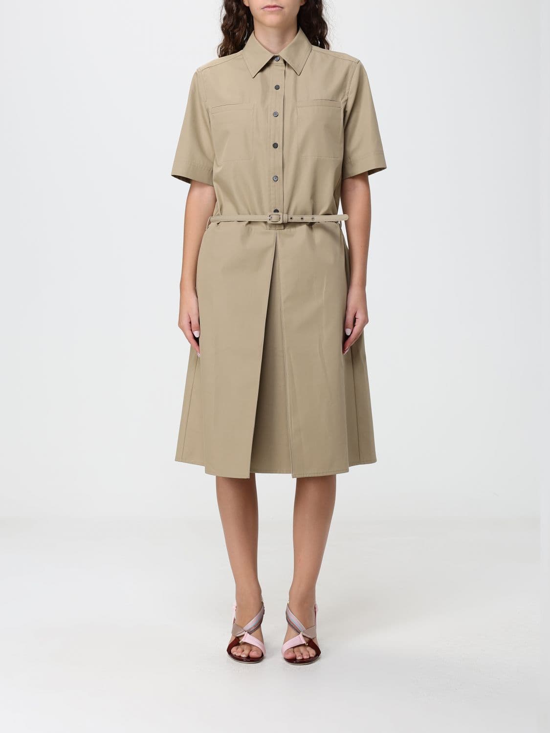 Fendi Midi Chemisier Dress in Cotton with Adjustable Belt