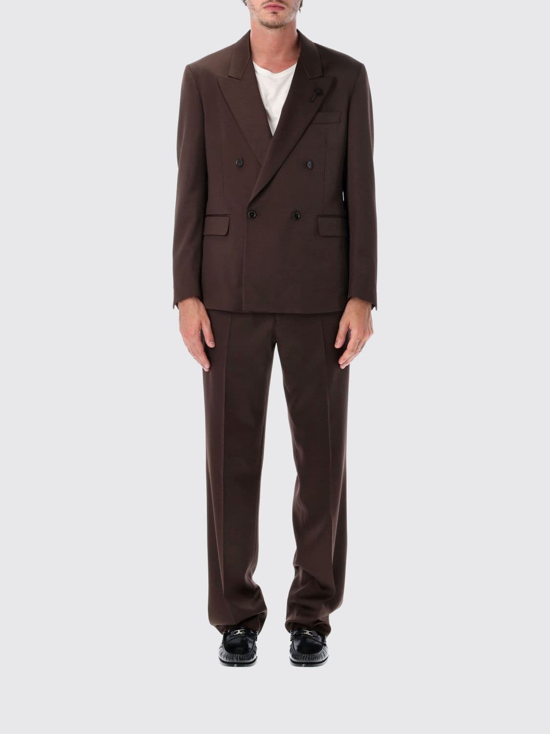 Lardini Regular Fit Double-Breasted Suit in Pure Virgin Wool