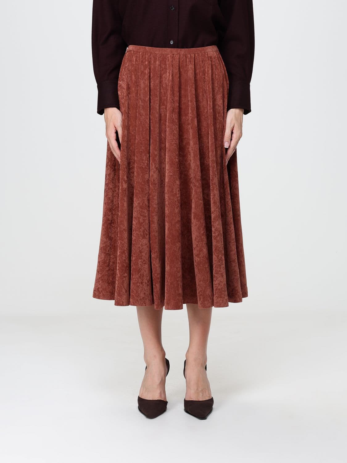 Alberta Ferretti High-Waisted Smooth Velvet Full Midi Skirt