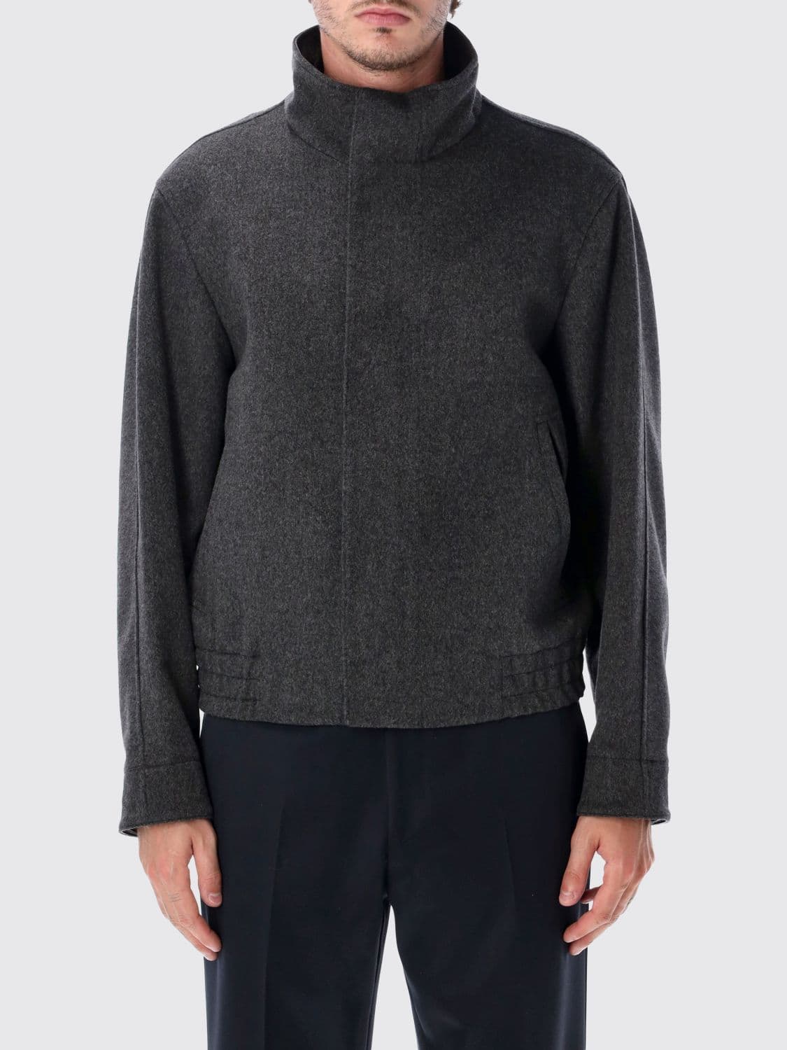 Lardini Pure Virgin Wool Short Coat with Funnel Neck and Concealed Closure