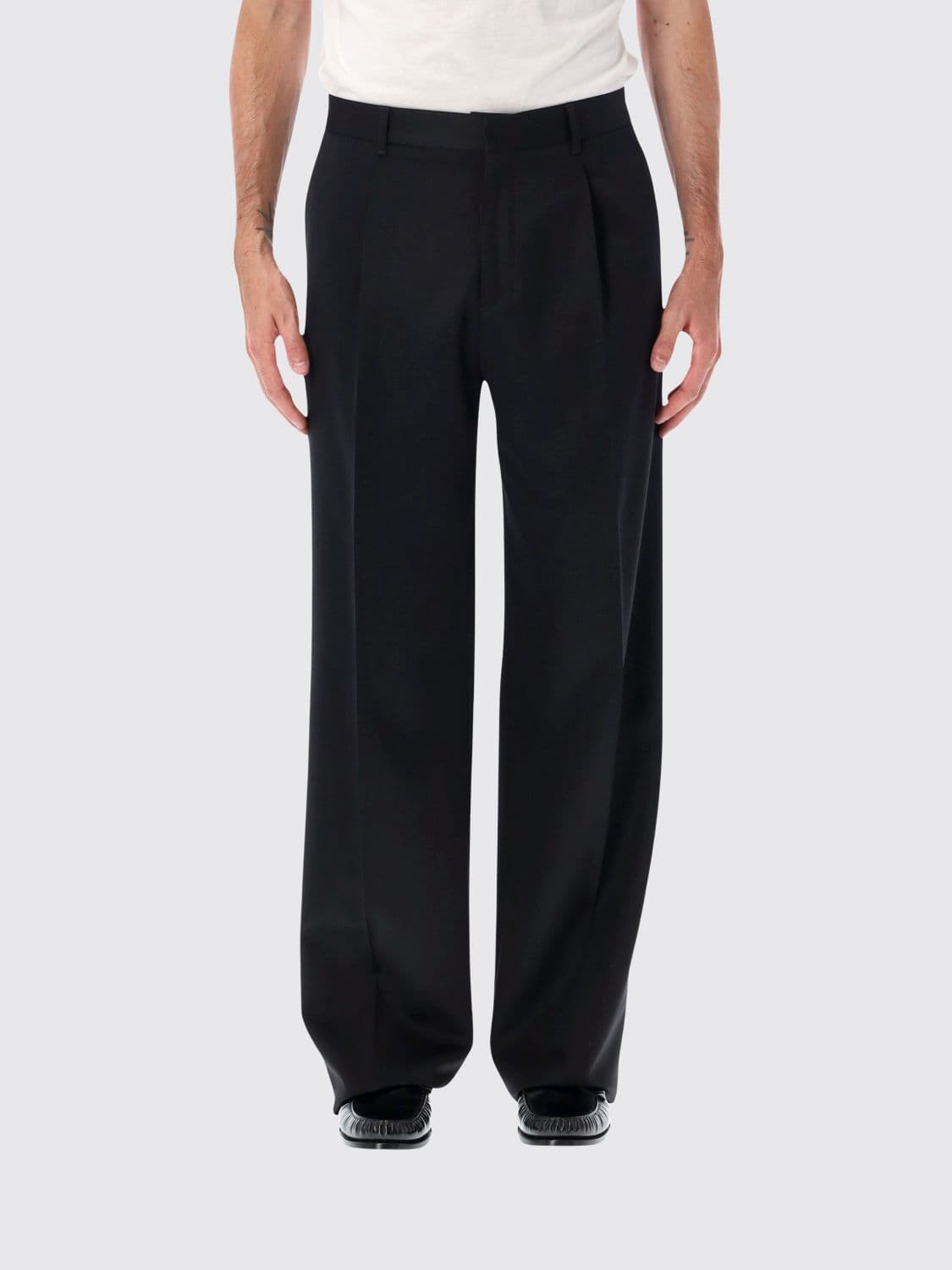 Lardini Pure Virgin Wool Wide-Leg Trousers with Darts and Mid-Rise Waist