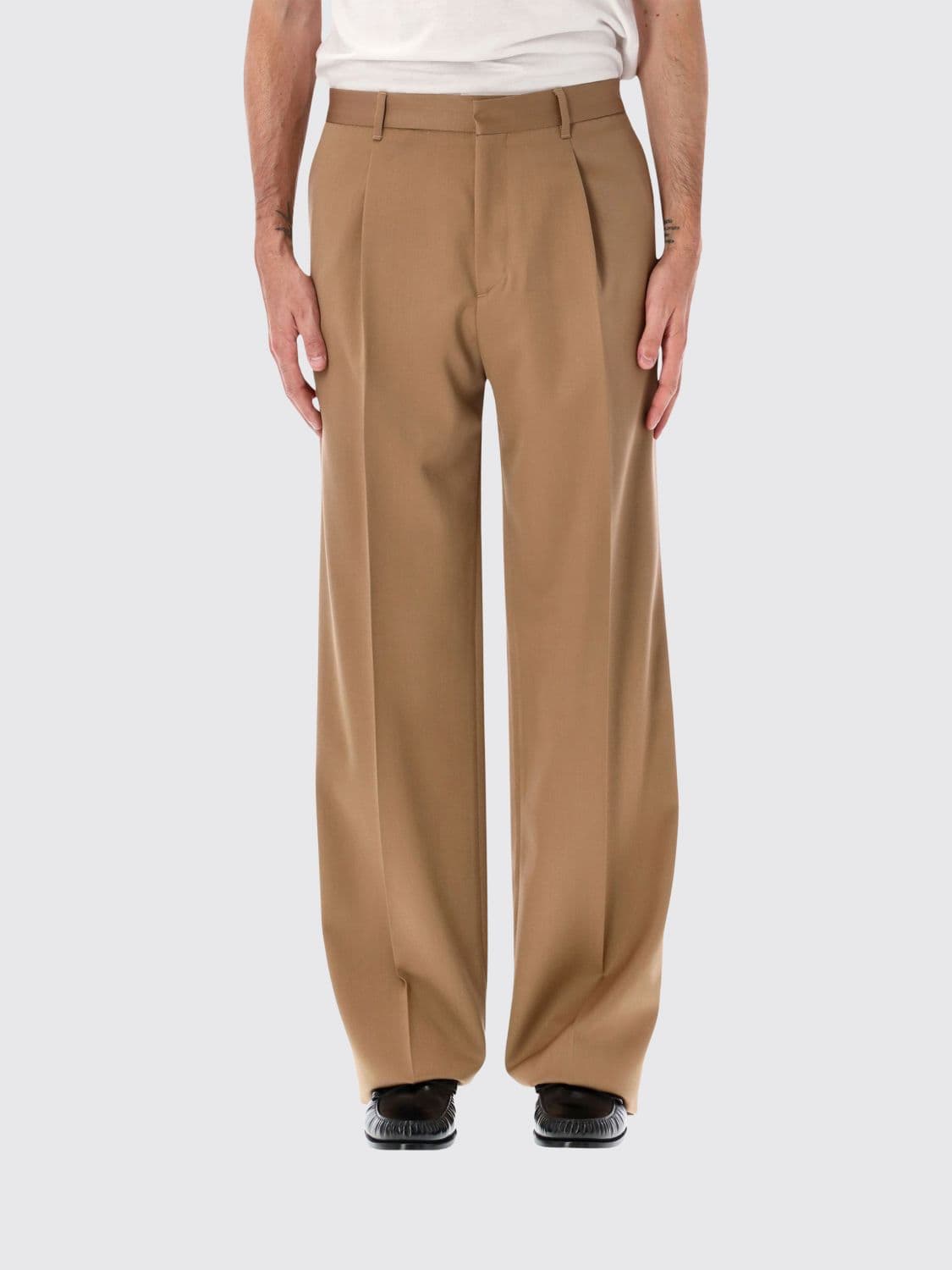 Lardini Pure Virgin Wool Wide-Leg Trousers with Darts and Mid-Rise Waist