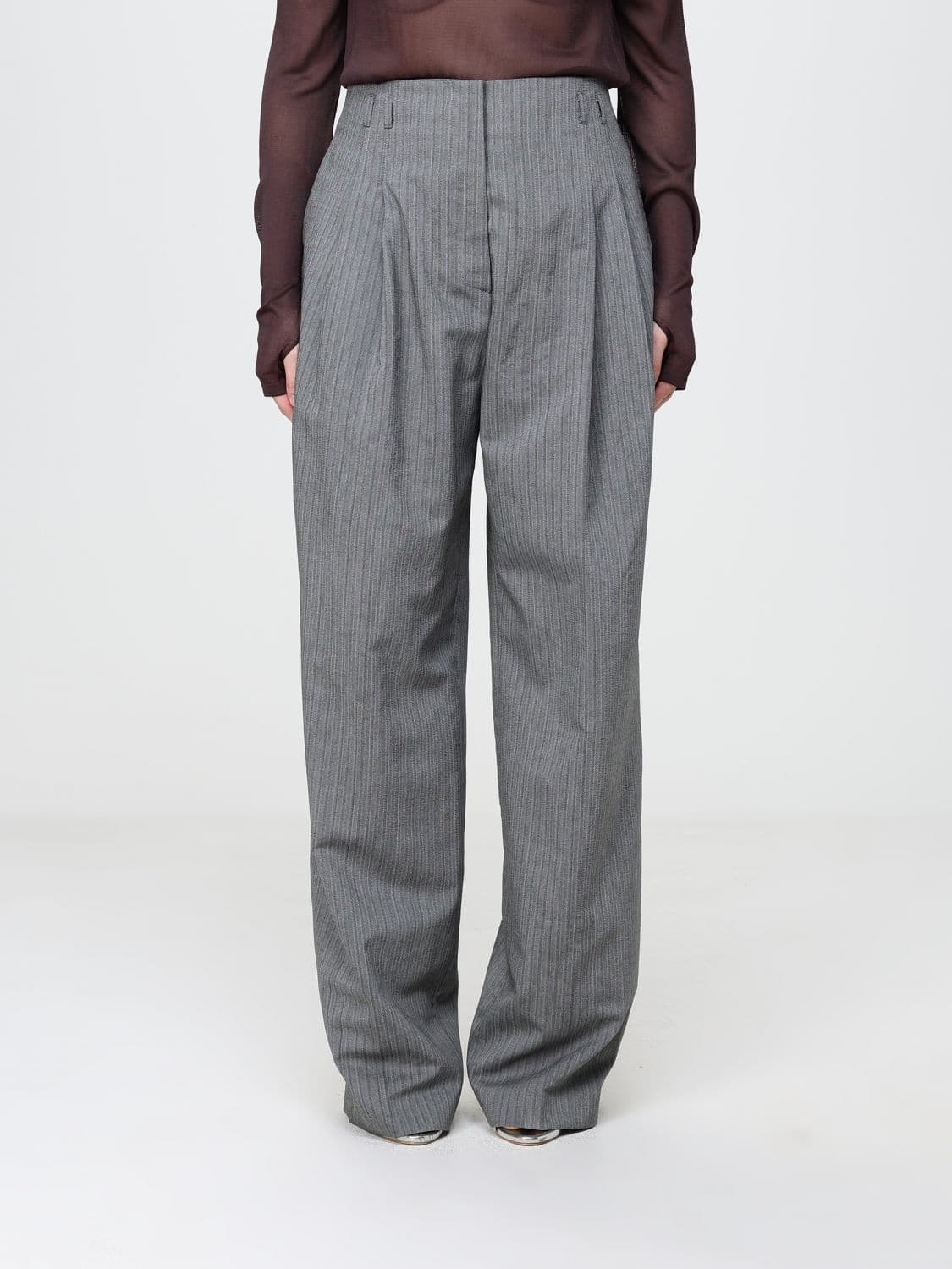 Alberta Ferretti High-Waisted Chevron Wool-Blend Palazzo Trousers