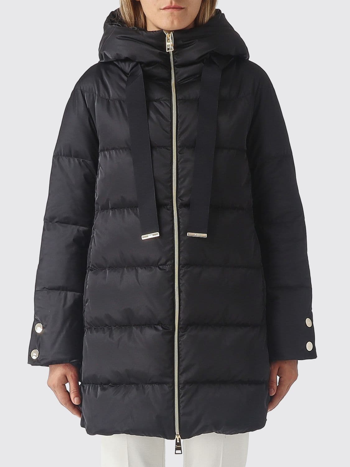 Herno A-Shape Short Hooded Down Jacket in Quilted Technical Satin
